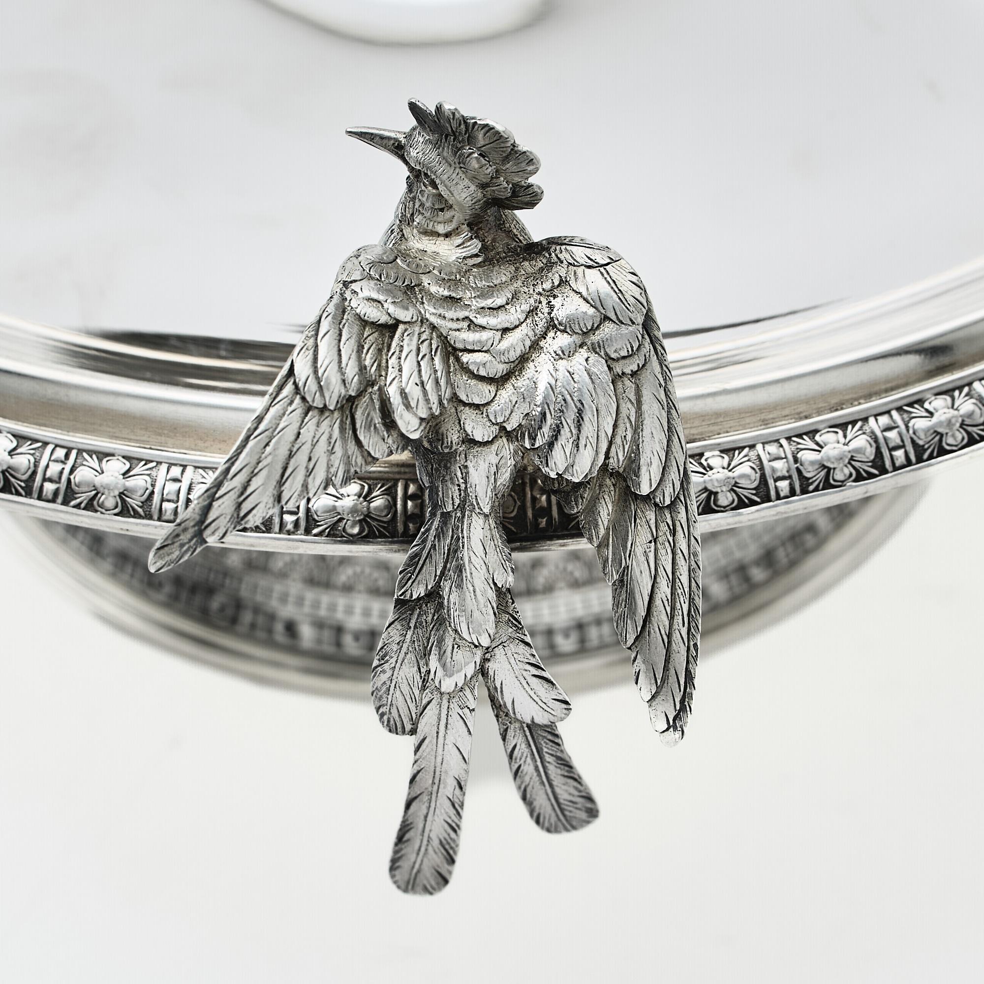 Antique Tiffany & Co. Sterling Silver Compote Centerpiece Bird Handle Circa 1875 For Sale 1