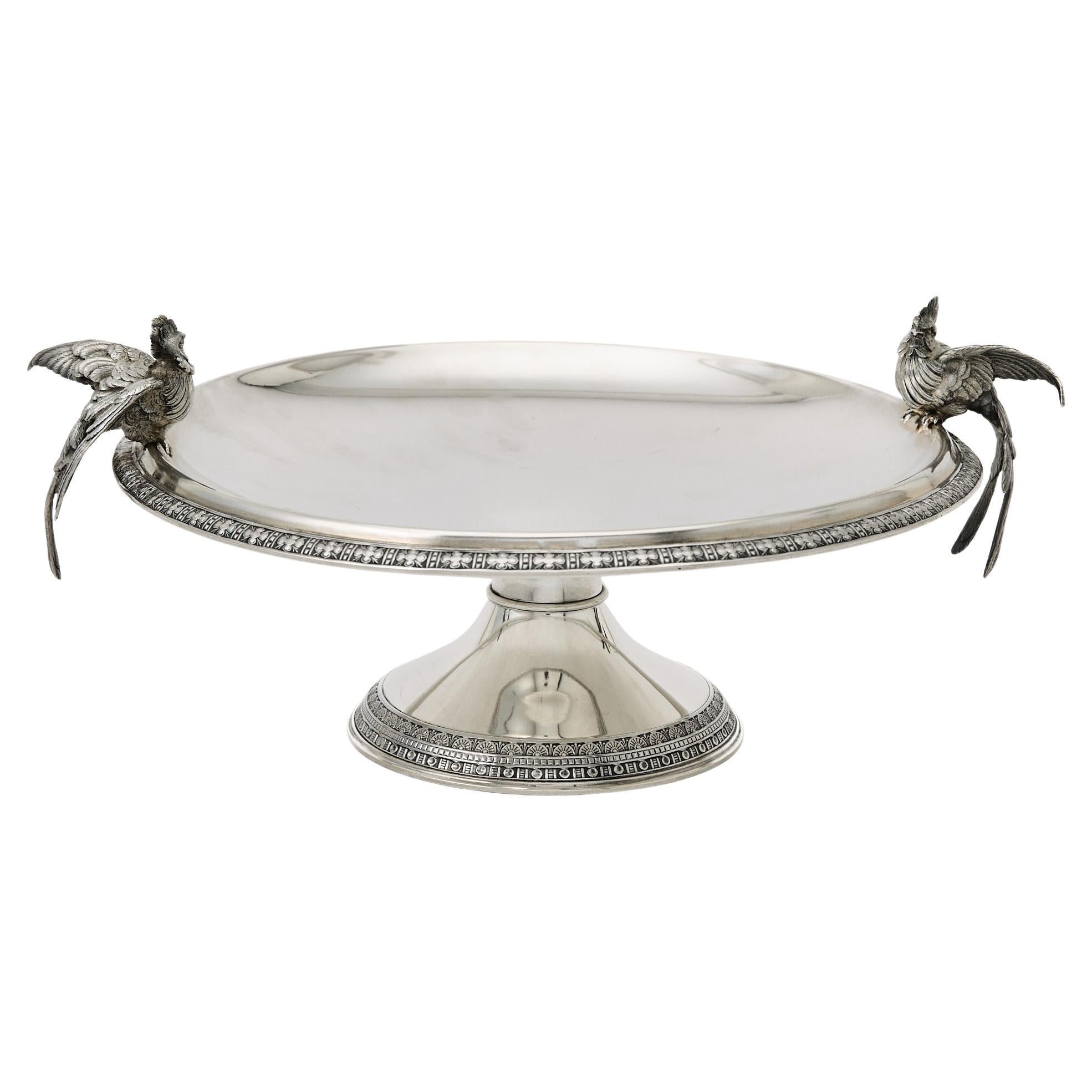 Antique Tiffany & Co. Sterling Silver Compote Centerpiece Bird Handle Circa 1875 For Sale