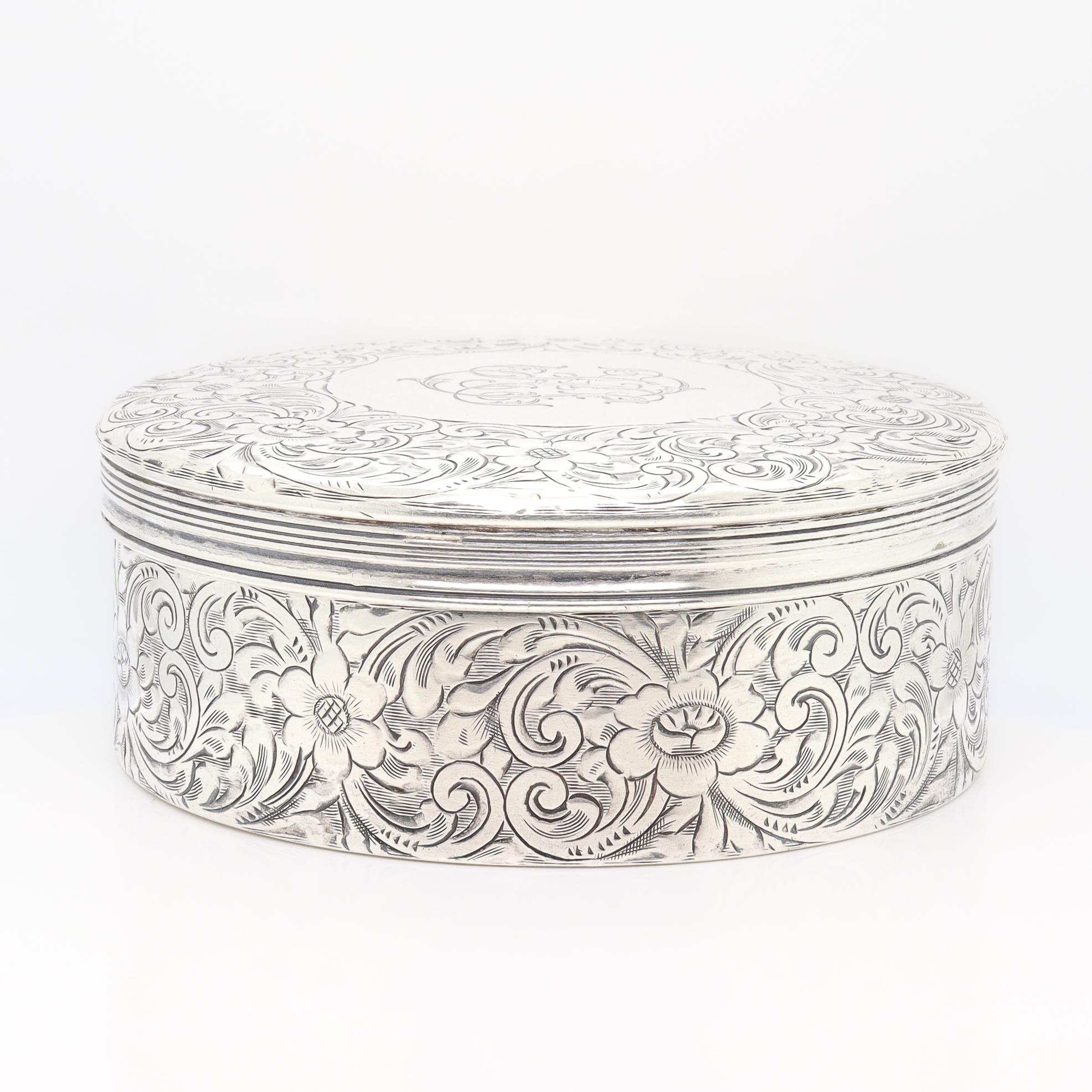 Antique Tiffany & Co. Sterling Silver Engraved Round Dresser Box For Sale 5