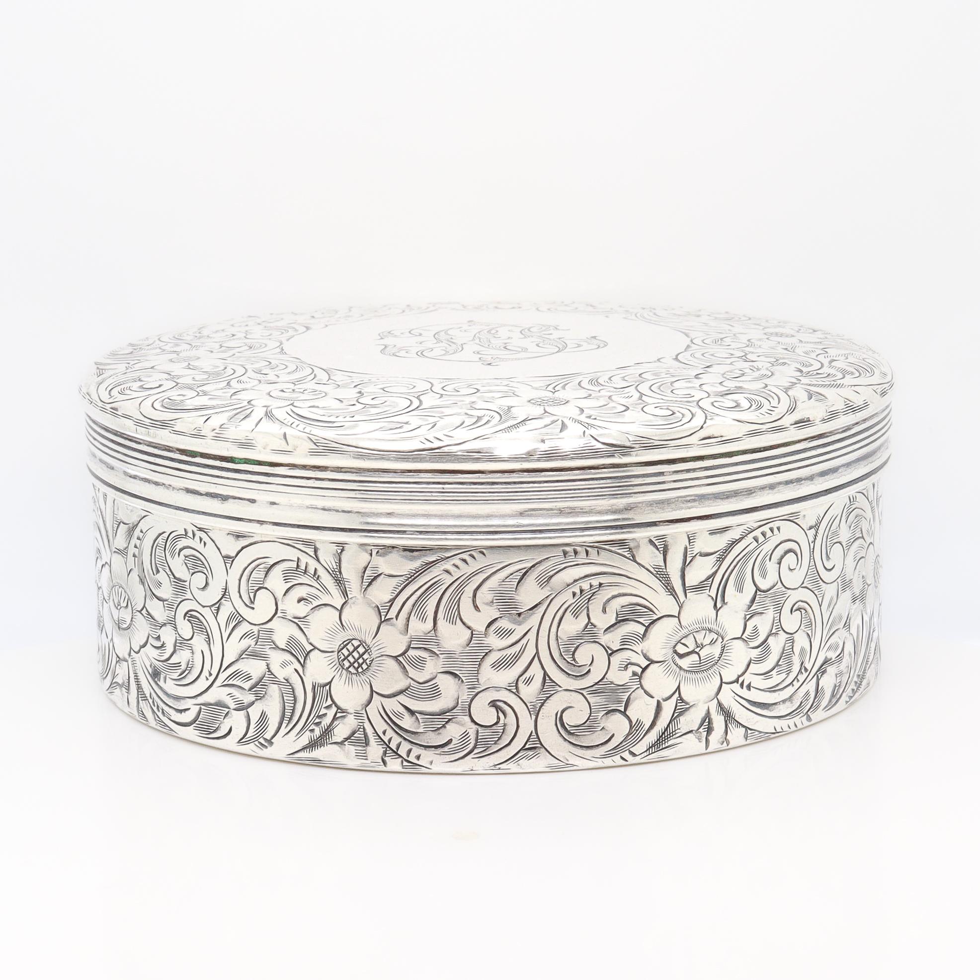 Antique Tiffany & Co. Sterling Silver Engraved Round Dresser Box For Sale 7