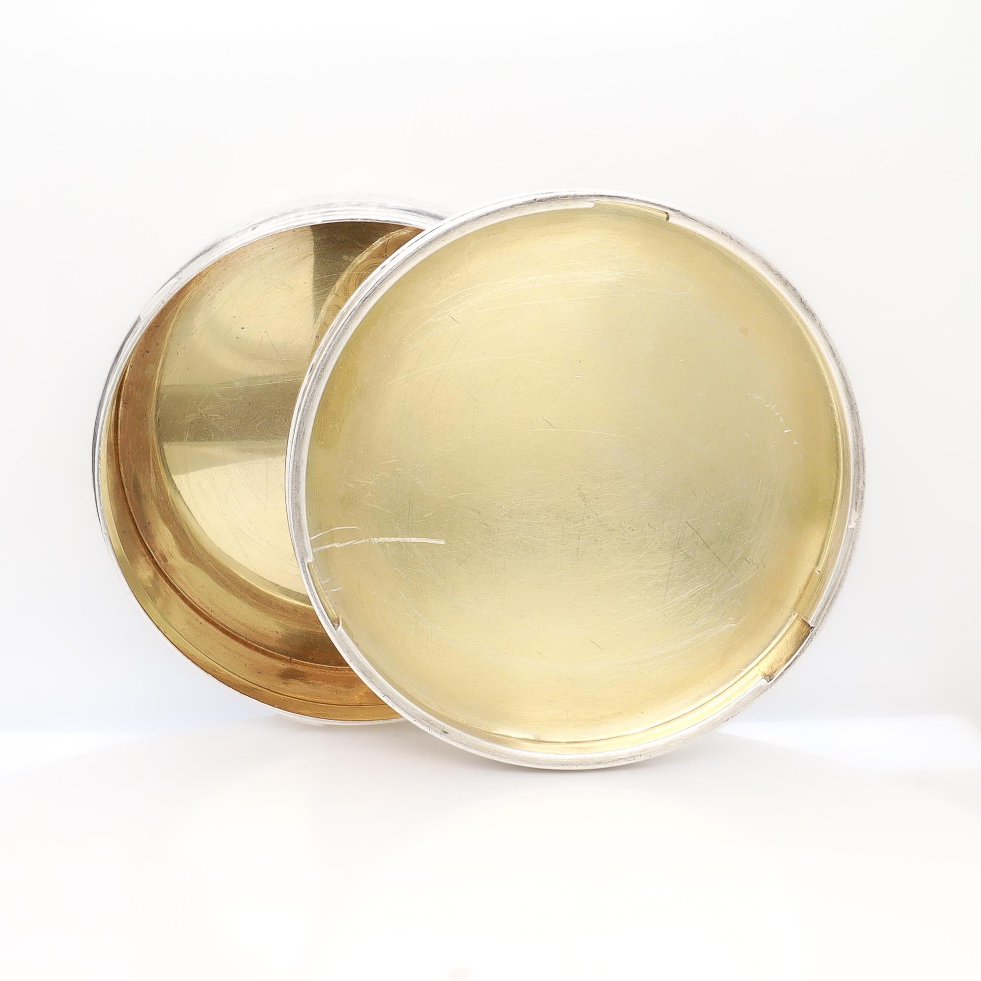 Antique Tiffany & Co. Sterling Silver Engraved Round Dresser Box For Sale 11