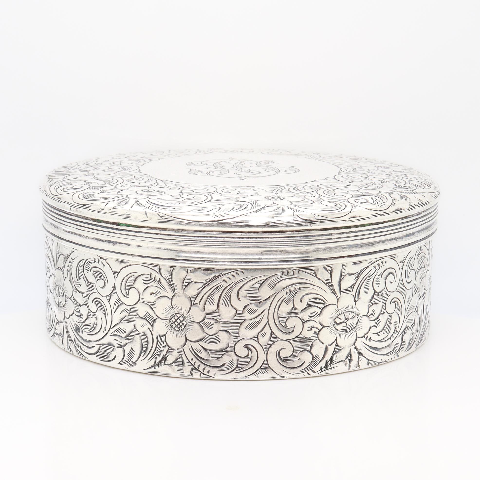 Antique Tiffany & Co. Sterling Silver Engraved Round Dresser Box For Sale 4