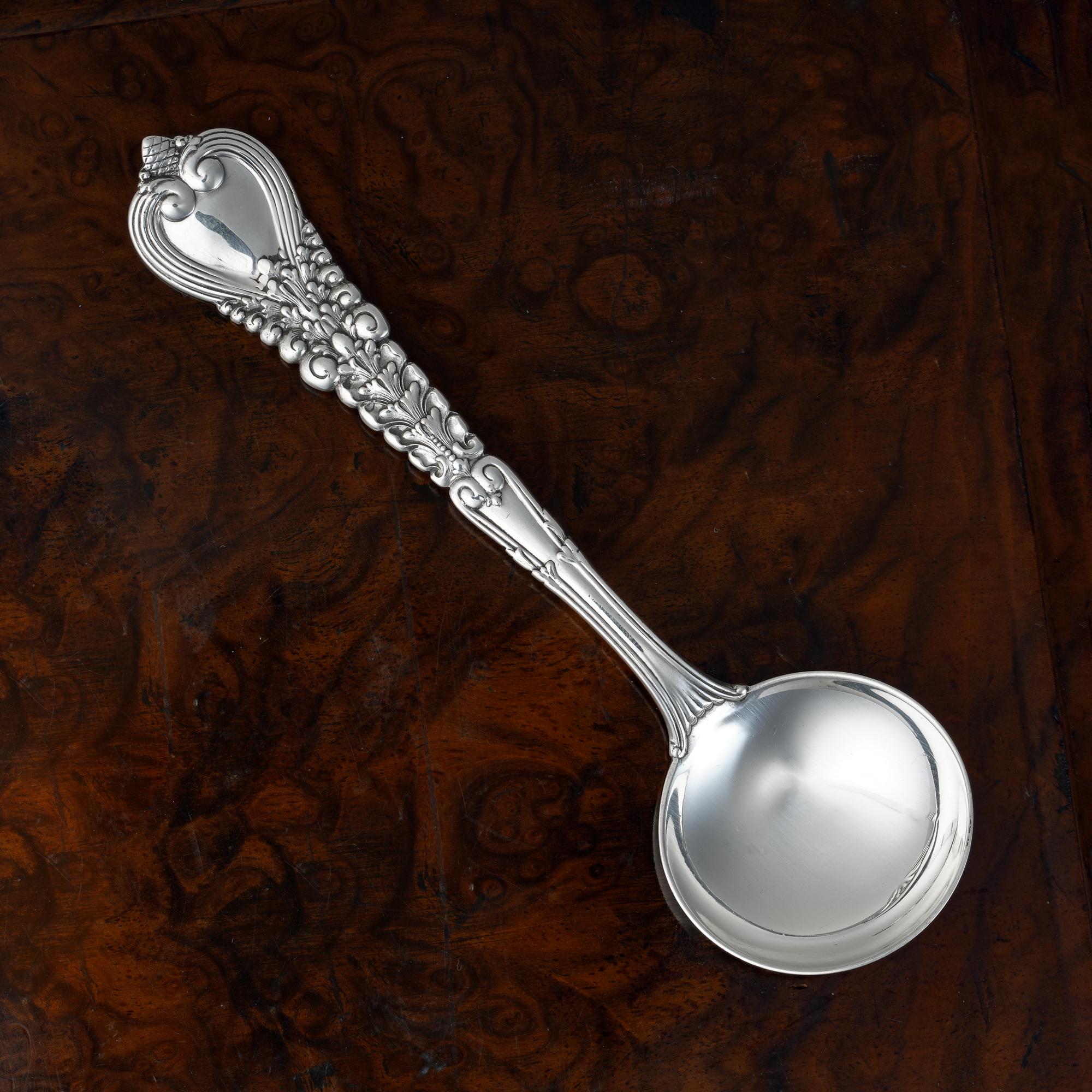 American Antique Tiffany & Co. Sterling Silver Florentine Pattern Salt Spoon For Sale