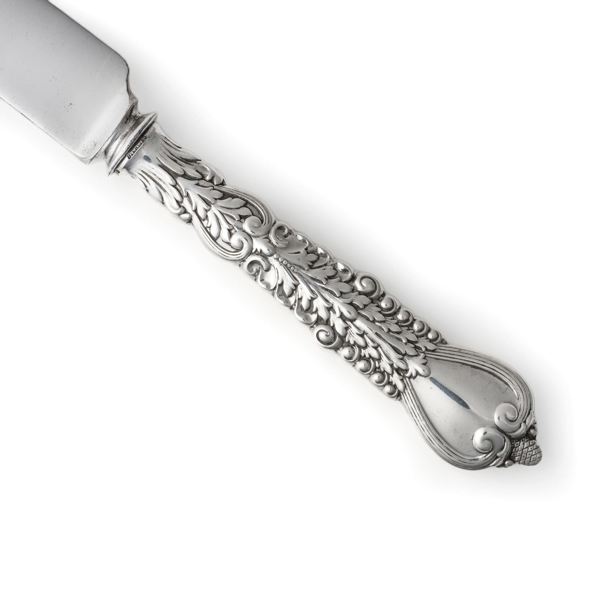 Early 20th Century Antique Tiffany & Co. Sterling Silver Florentine Pattern Serving Knife For Sale