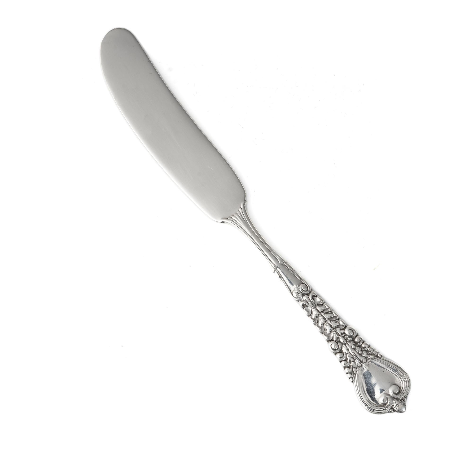 Américain Petit couteau à beurre ancien en argent sterling de Tiffany & Co. à motif florentin en vente