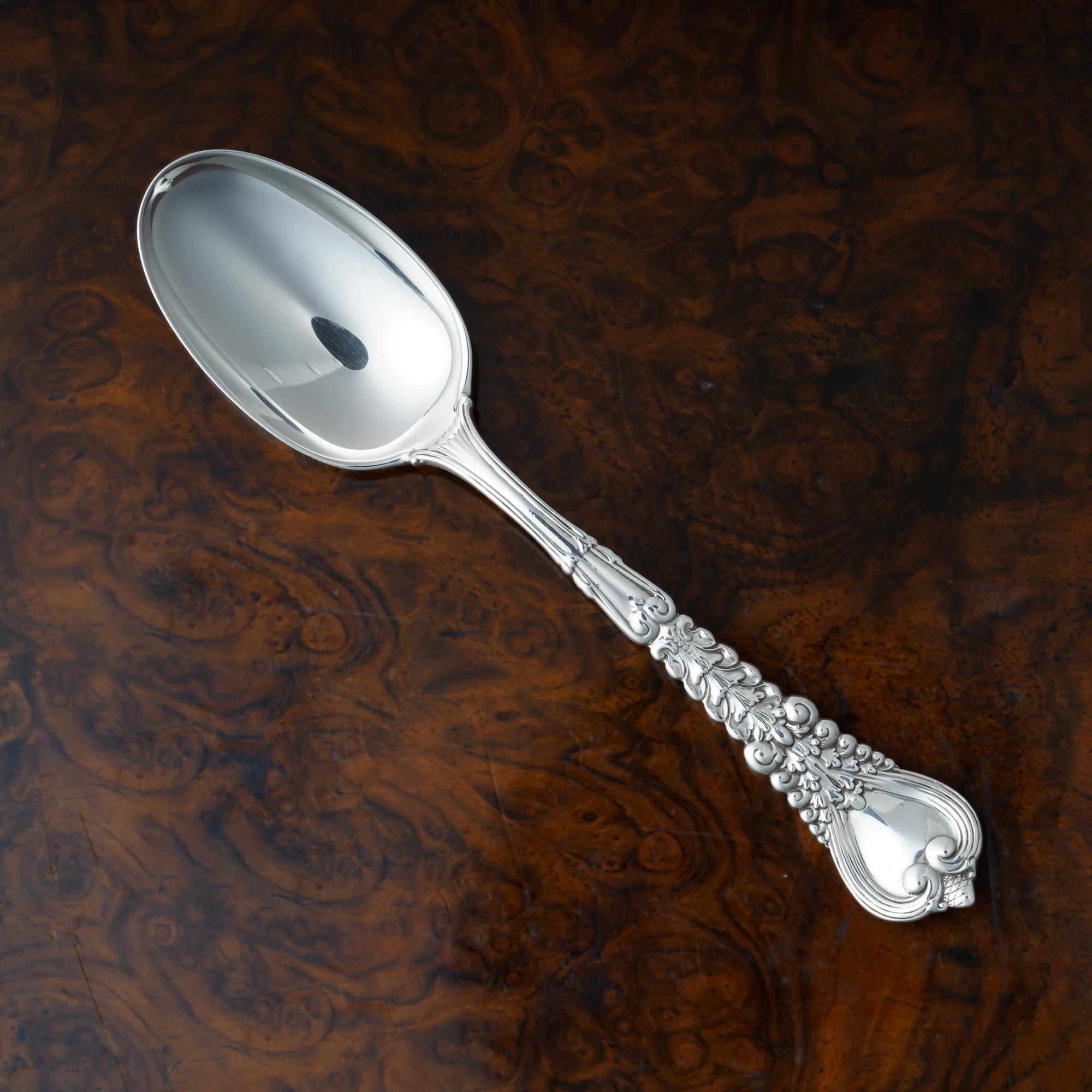 Antique Tiffany & Co. sterling silver Florentine pattern teaspoon

Maker: Tiffany & Co
Pattern: Designed by Paulding Farnham
Style: Renaissance Revival
Introduced 1900, but the patent application not filed until May 9, 1904, issued June 7,