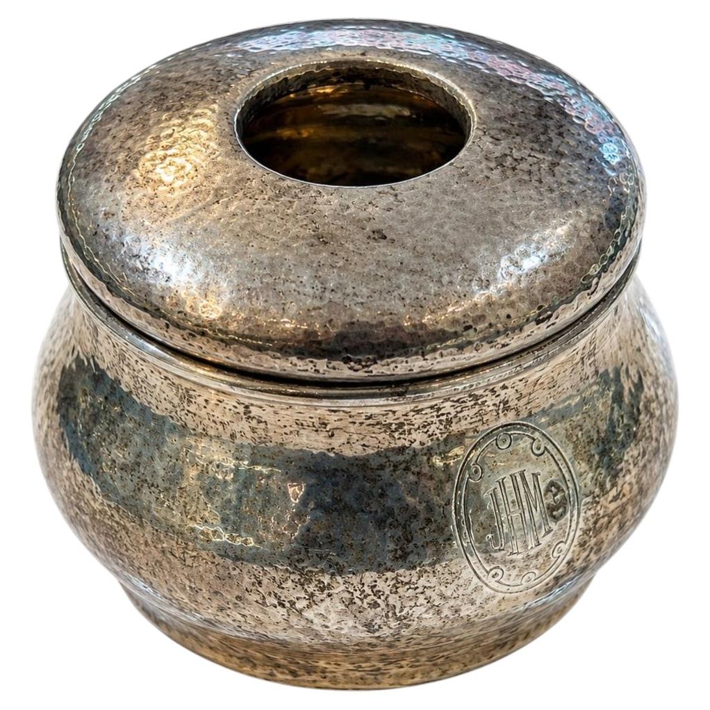 Antique Tiffany & Co. Sterling Silver Hair Receiver Hammered Vanity Jar For Sale
