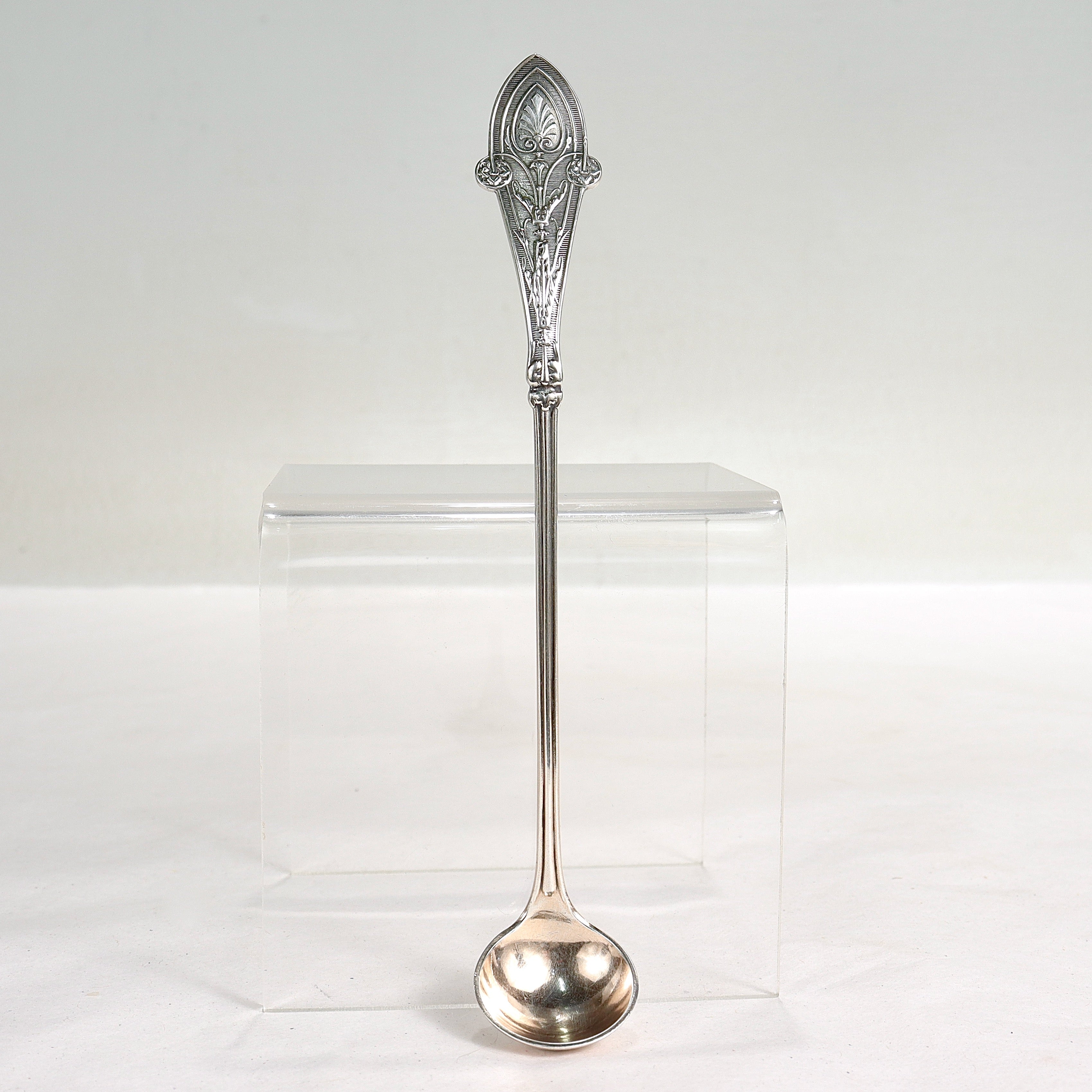 A fine antique Italian pattern mustard ladle.

By Tiffany & Co.

In sterling silver.

Designed by Edward C. Moore and issued in 1870. 

Simply a wonderful serving piece in a wonderful Tiffany pattern!

Date:
Late 19th Century

Overall Condition:
It