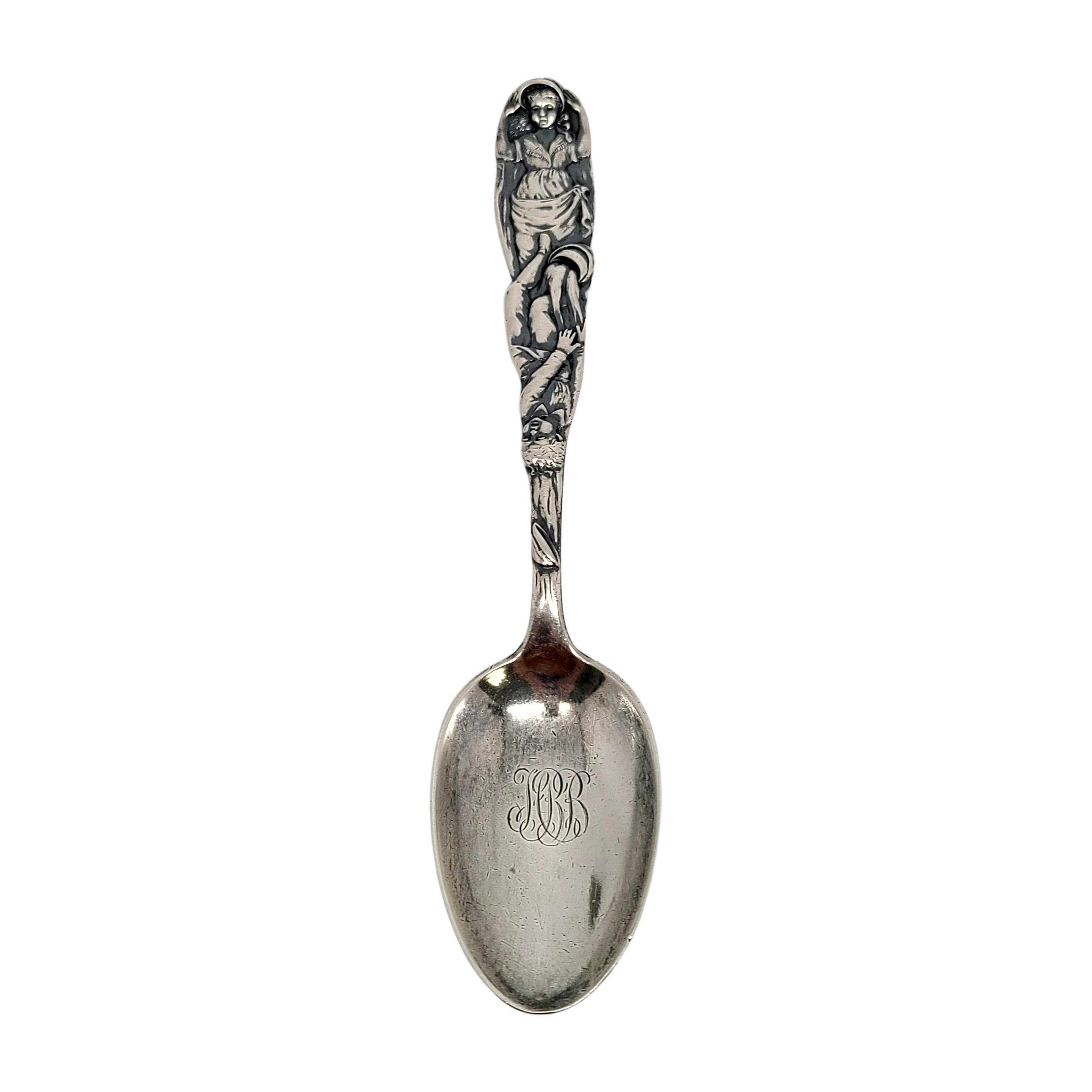 Tiffany & Co sterling silver Jack and Jill youth spoon with monogram.

Monogram on bowl appears to be JBB

A classic design on the front and back of the handle depicting the story of Jack & Jill, featuring Jill holding her bonnet and Jack falling
