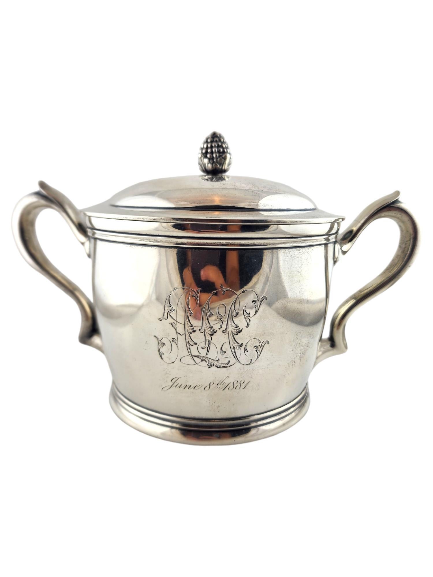 Antique Tiffany & Co Sterling Silver Lidded Sugar Bowl and Creamer 

This gorgeous antique sterling silver double handle sugar bowl by amazing designer Tiffany & Co with a berry finial lid is paired with a matching creamer pitcher that will make the
