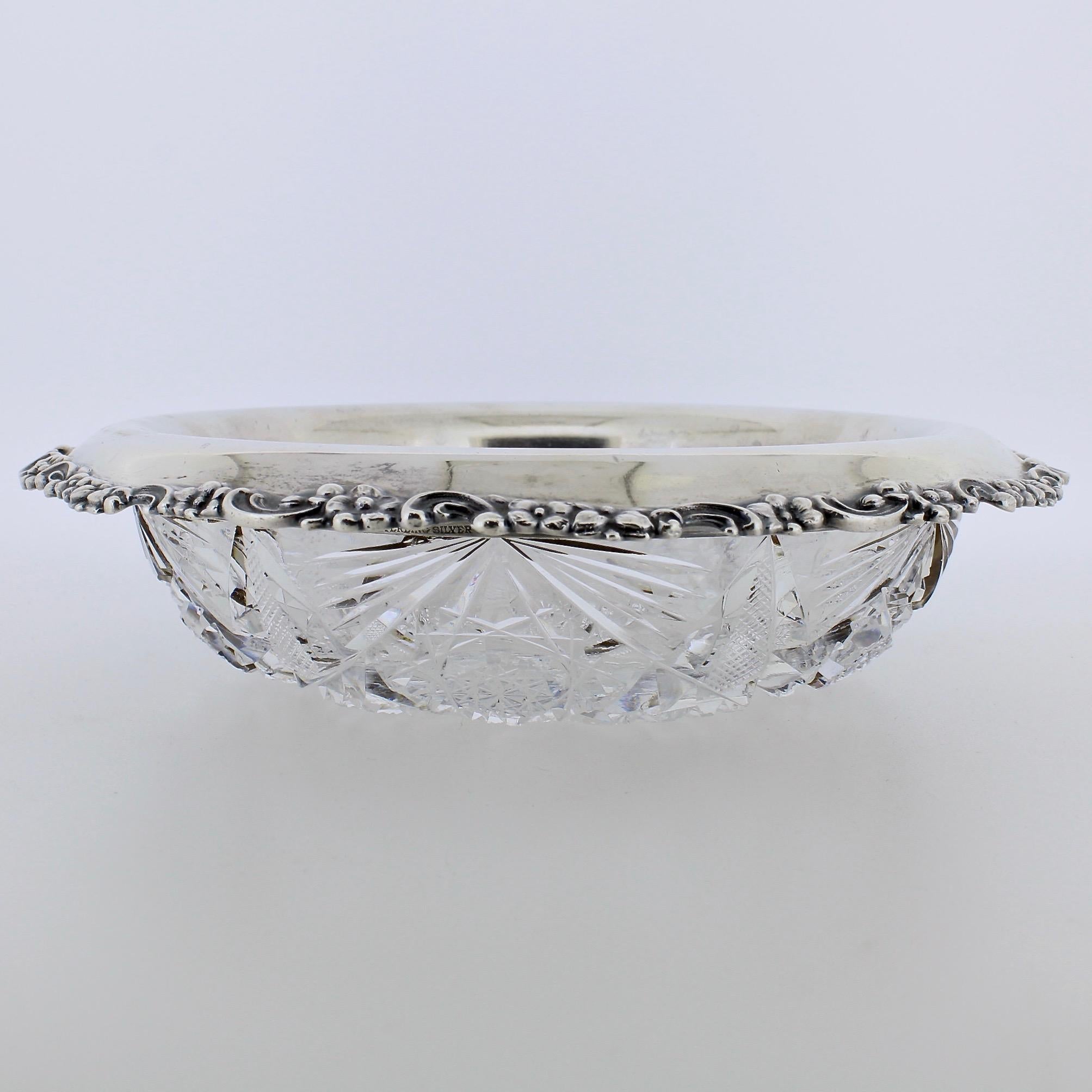 Antique Tiffany & Co. Sterling Silver Mounted Cut Glass Bowl In Fair Condition In Philadelphia, PA
