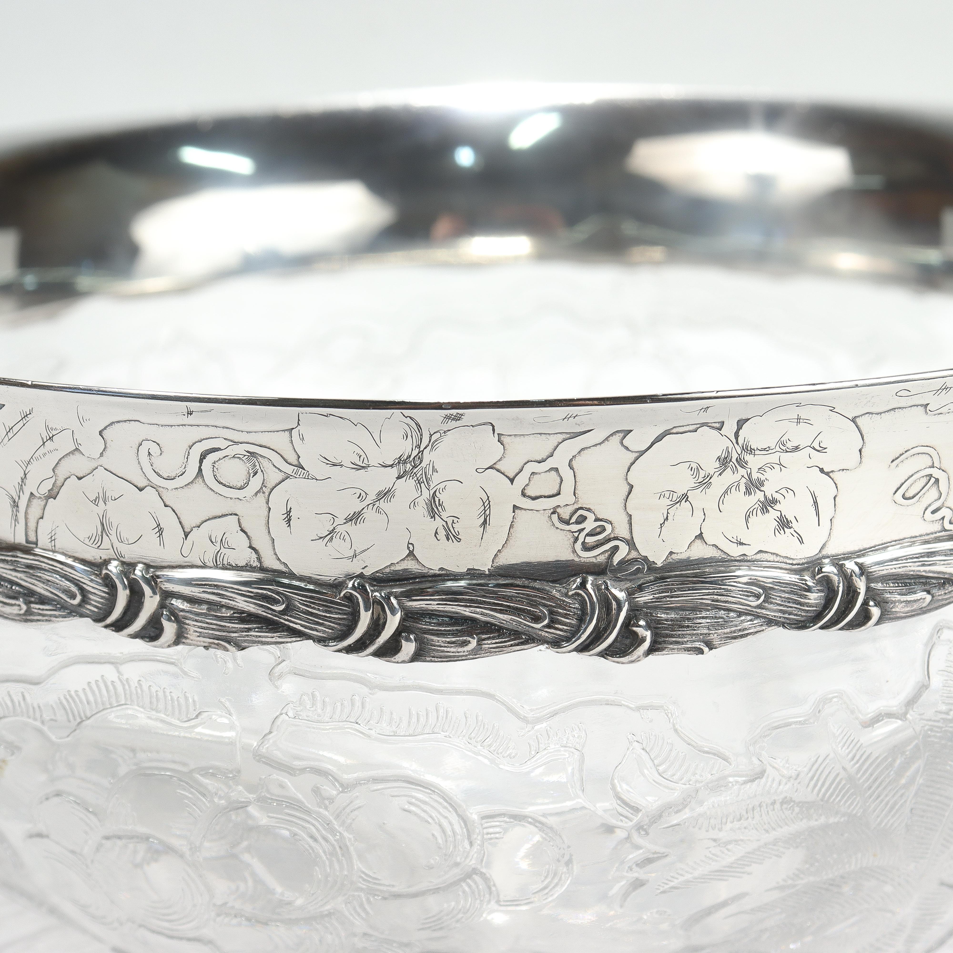 Antique Tiffany & Co. Sterling Silver Mounted 'Rock Crystal' Cut Glass Bowl 6