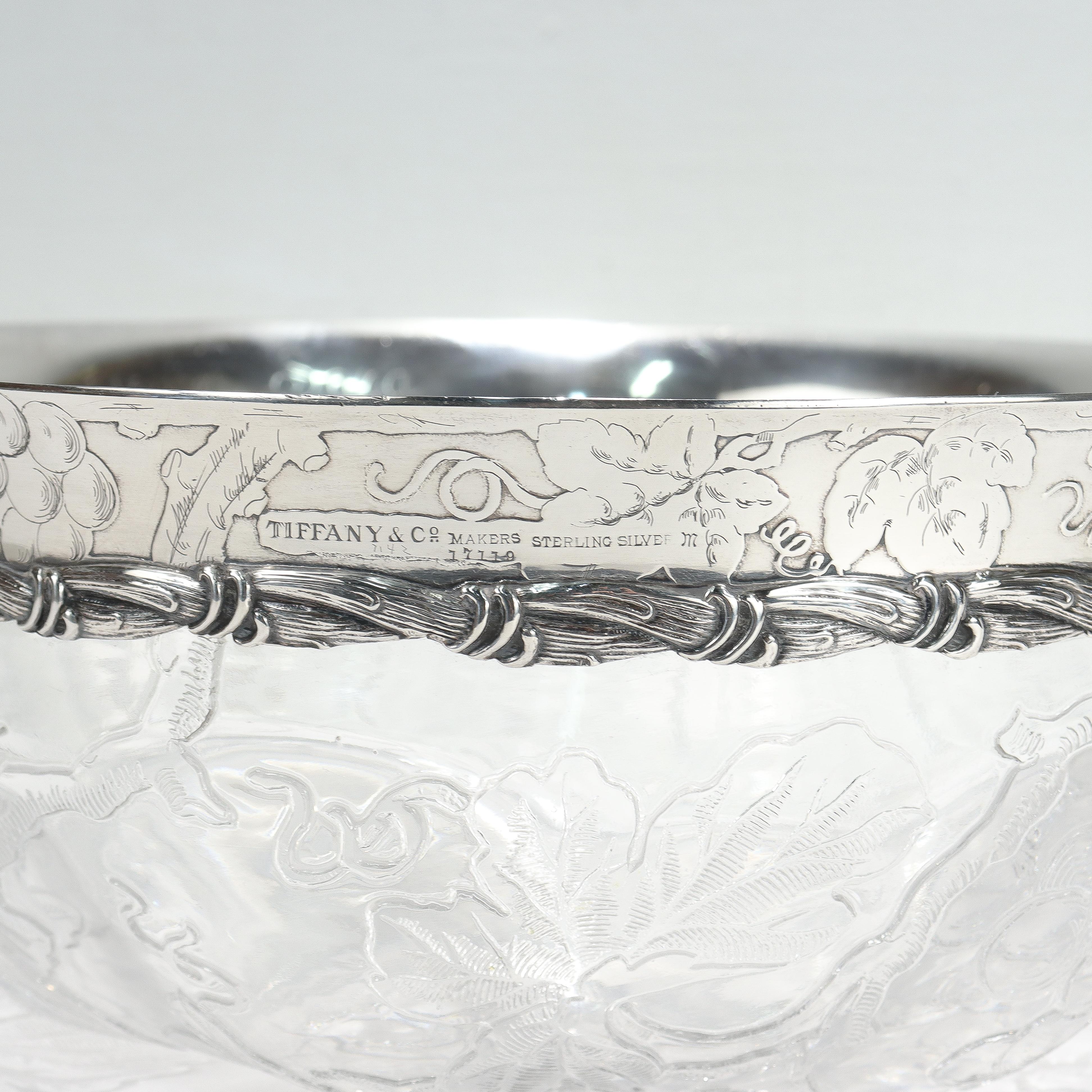 Edwardian Antique Tiffany & Co. Sterling Silver Mounted 'Rock Crystal' Cut Glass Bowl