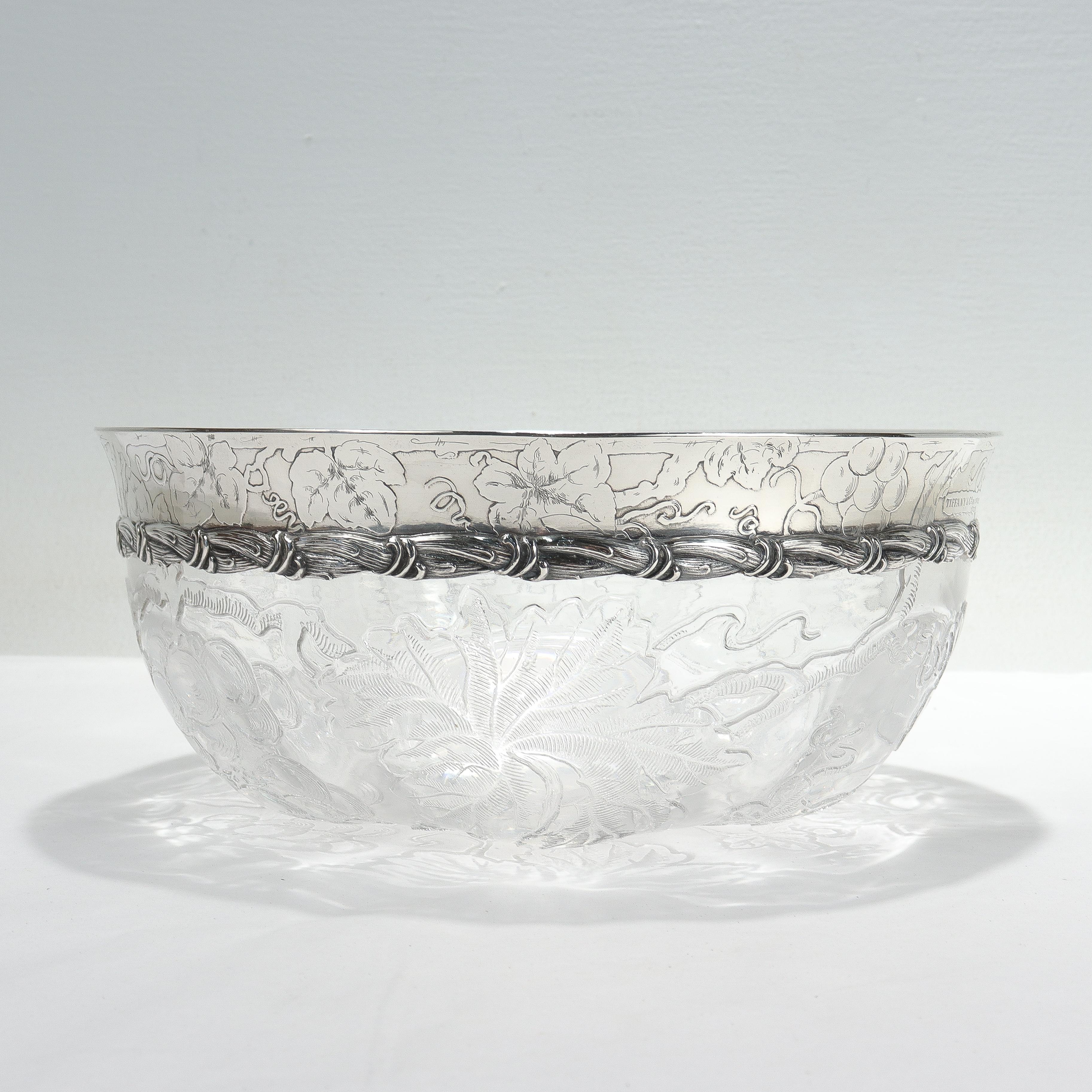 Antique Tiffany & Co. Sterling Silver Mounted 'Rock Crystal' Cut Glass Bowl In Good Condition In Philadelphia, PA