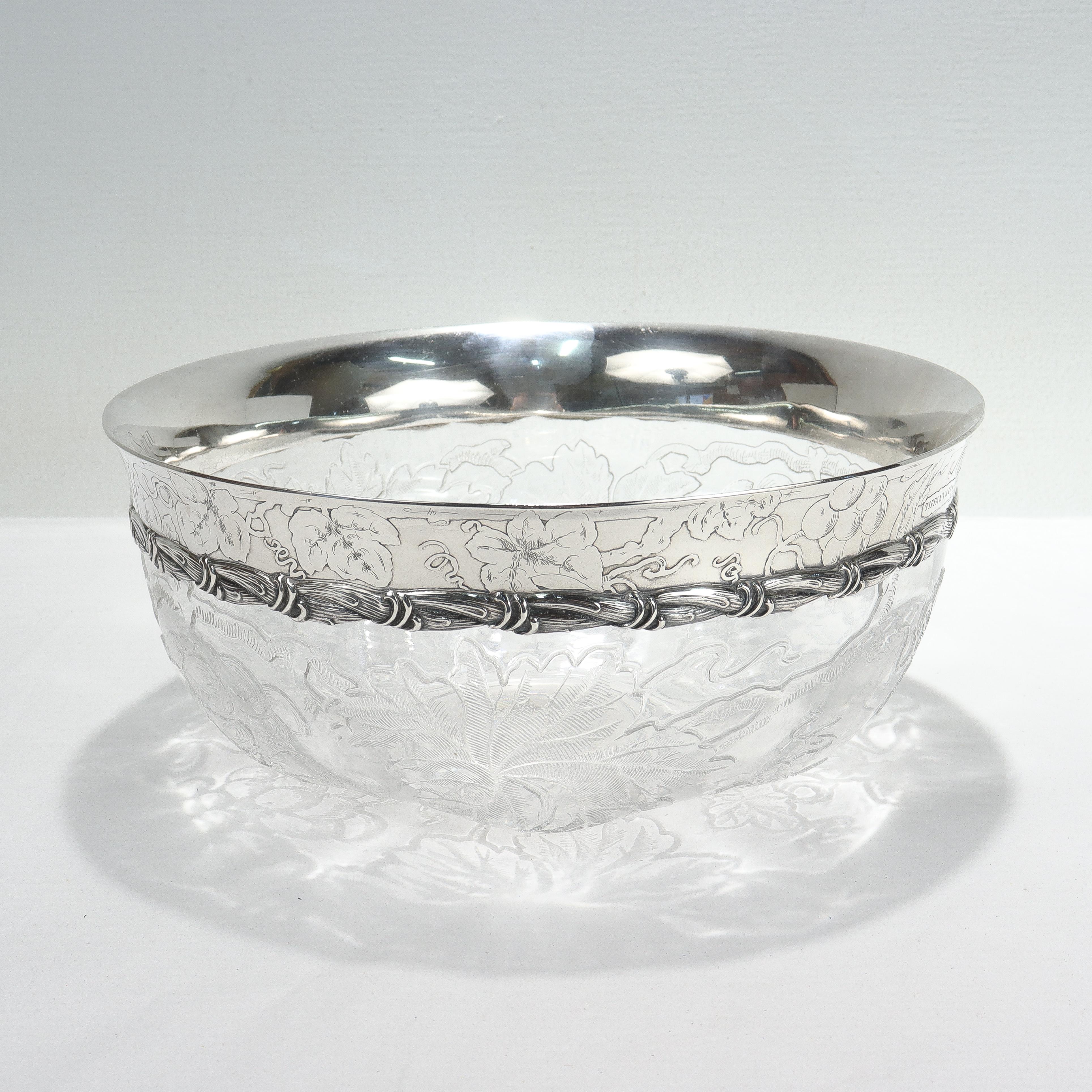 Antique Tiffany & Co. Sterling Silver Mounted 'Rock Crystal' Cut Glass Bowl 1