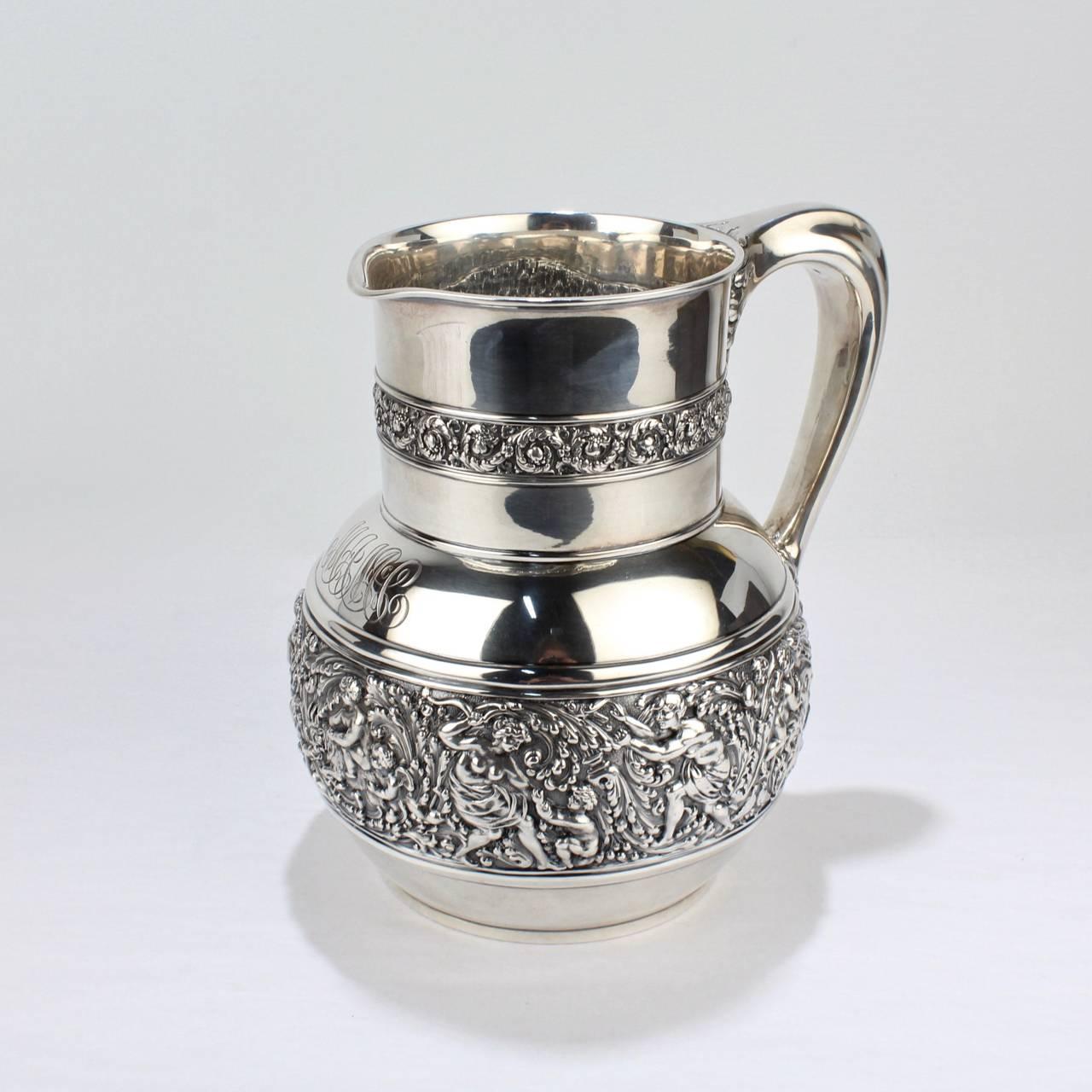 Antique Tiffany & Co. Sterling Silver Olympian Pattern Water Pitcher 5