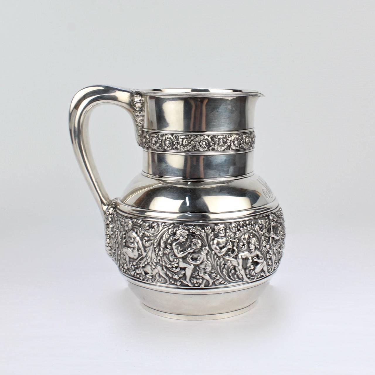 Antique Tiffany & Co. Sterling Silver Olympian Pattern Water Pitcher In Good Condition In Philadelphia, PA