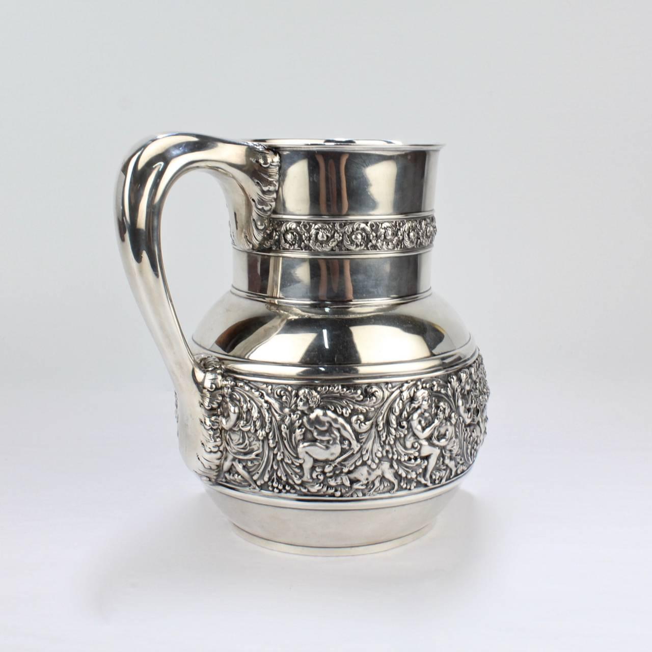 Women's or Men's Antique Tiffany & Co. Sterling Silver Olympian Pattern Water Pitcher