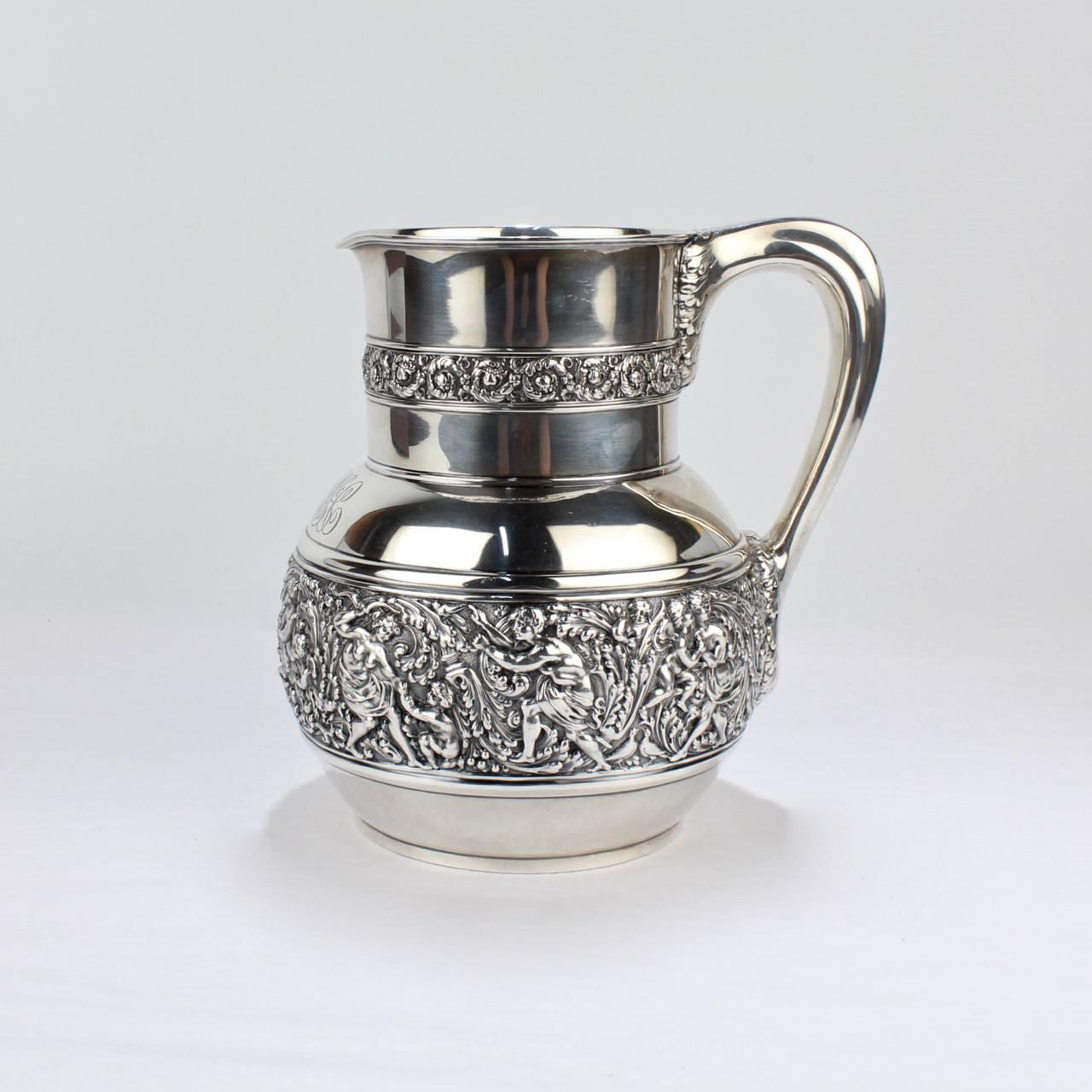 Antique Tiffany & Co. Sterling Silver Olympian Pattern Water Pitcher 2