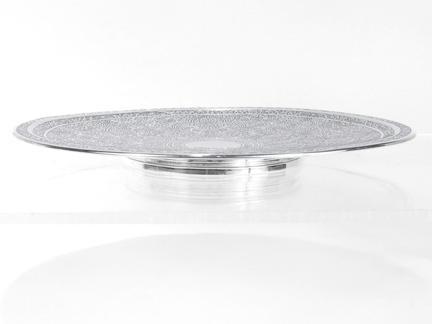Antique Tiffany & Co Sterling Silver Persian Acid-Etched Serving Tray/Cake Stand For Sale 1