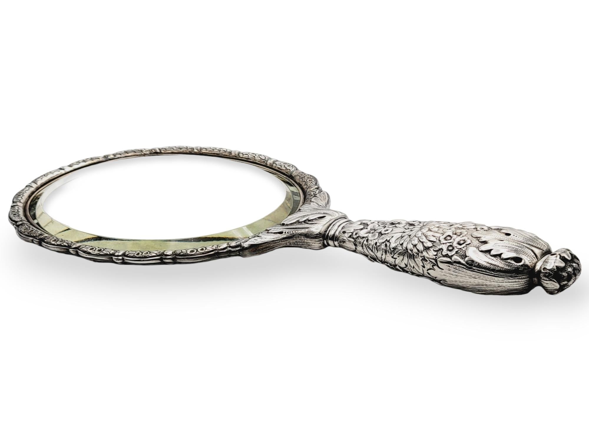 Women's or Men's Antique Tiffany & Co. Sterling Silver Repousse Hand Mirror in Sterling Silver