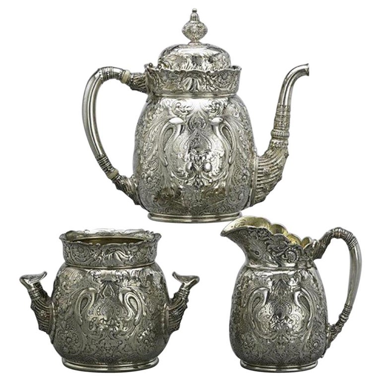 Antique Tiffany and Co. Sterling Silver Saracenic Tea Set For Sale at