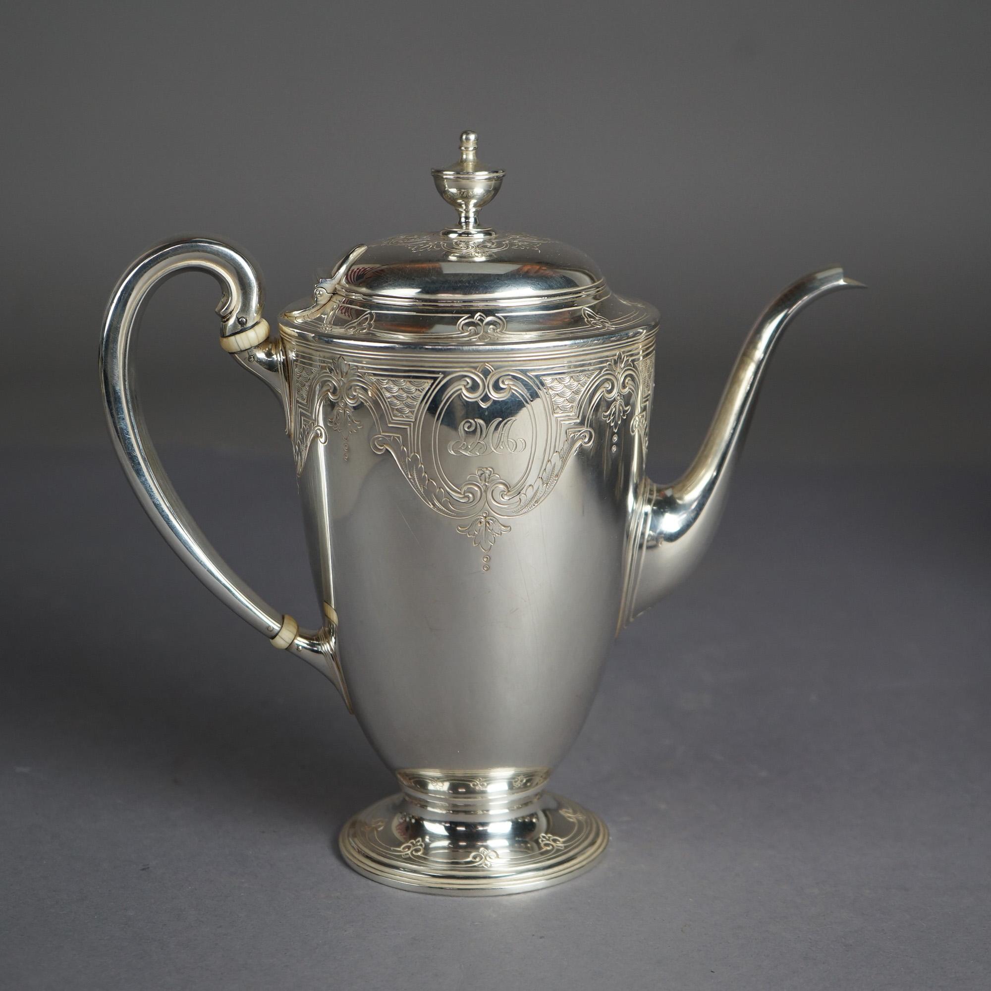 20th Century Antique Tiffany & Co. Sterling Silver Six Piece Tea Set Circa 1900, 107 toz 