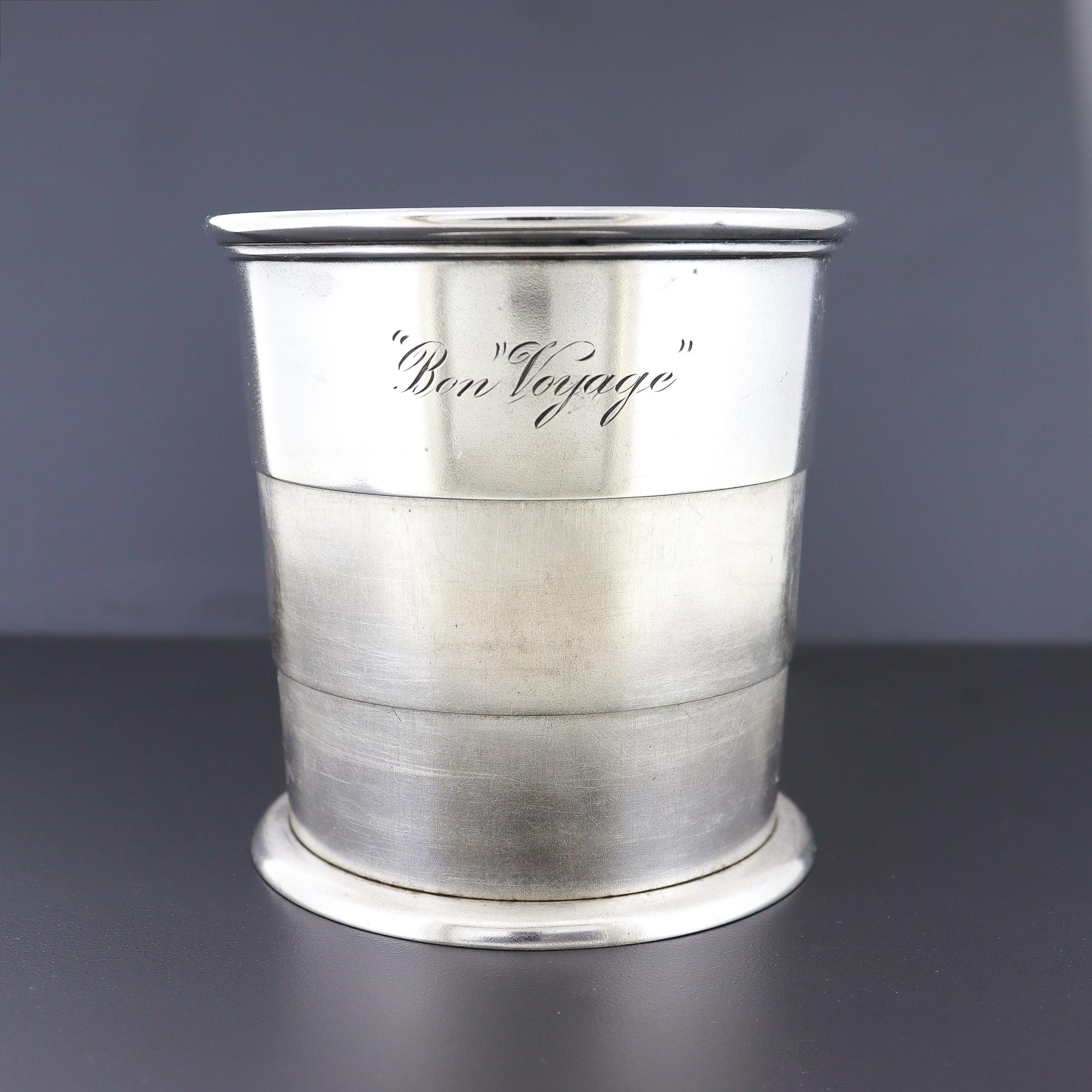 Antiker Tiffany & Co. Sterling Silber Reise-Trinkbecher mit Gravur 'Bon Voyage' im Zustand „Gut“ im Angebot in Philadelphia, PA