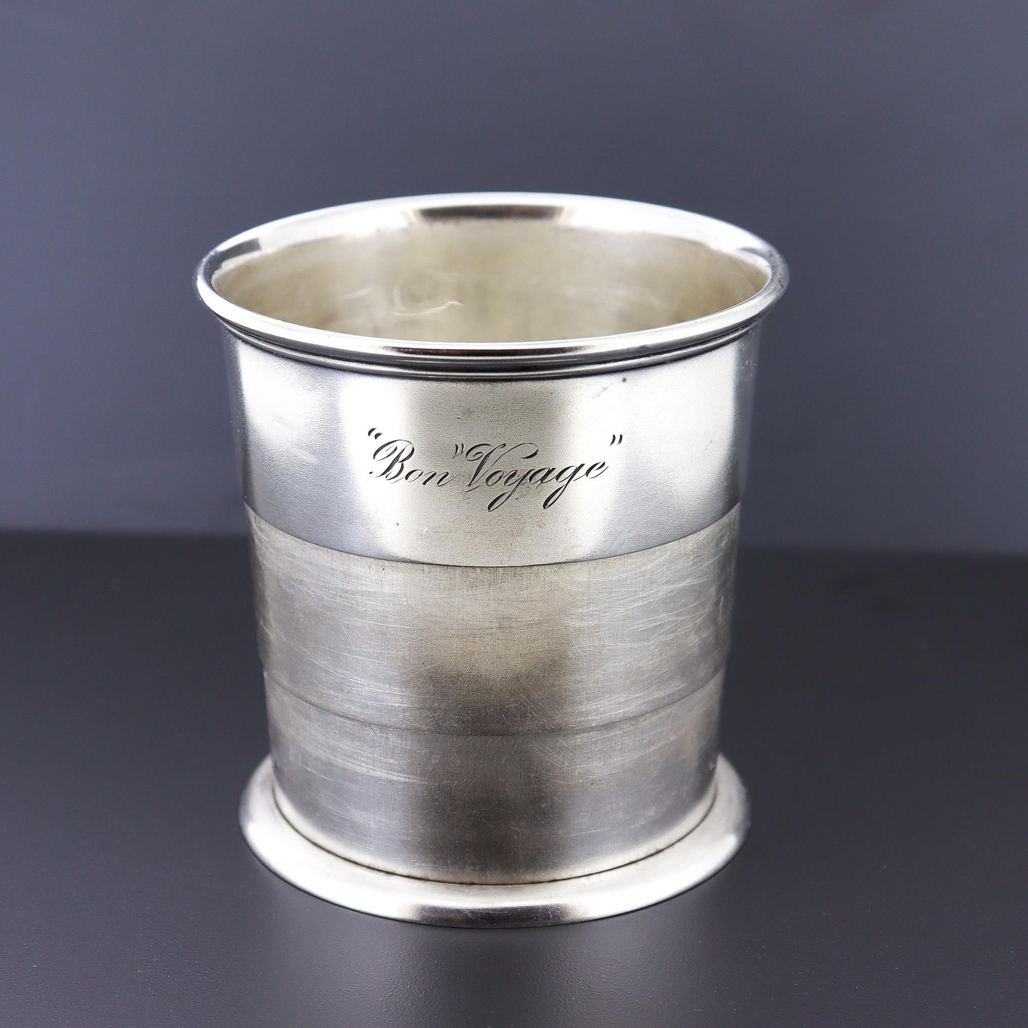 Antiker Tiffany & Co. Sterling Silber Reise-Trinkbecher mit Gravur 'Bon Voyage' im Angebot 2