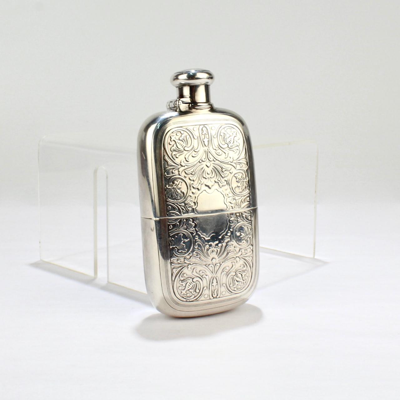 Vintage Art Deco Silver Hip Flask D3 8oz Stainless Steel Drinking Whiskey Retro 