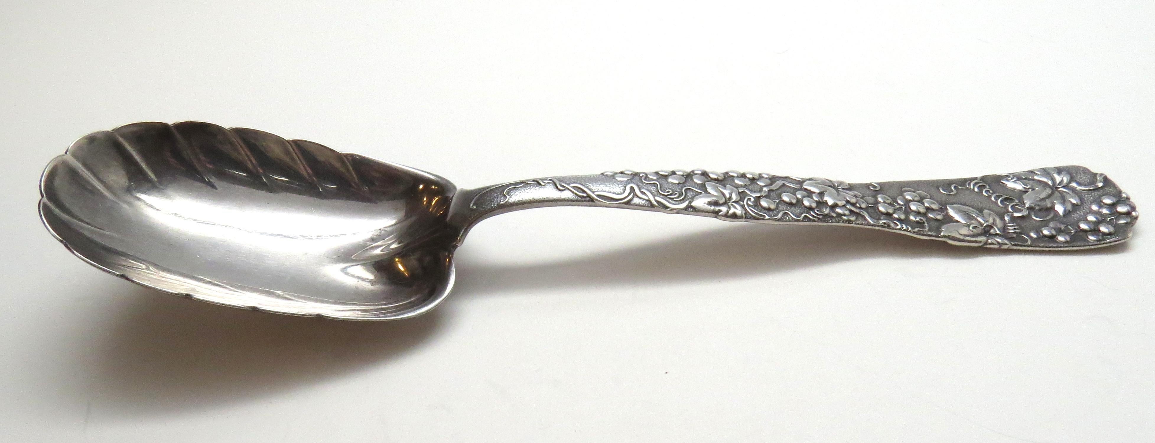 Antique Tiffany & Co. Vine Sterling Silver Berry 1872 Preserve Spoon 5