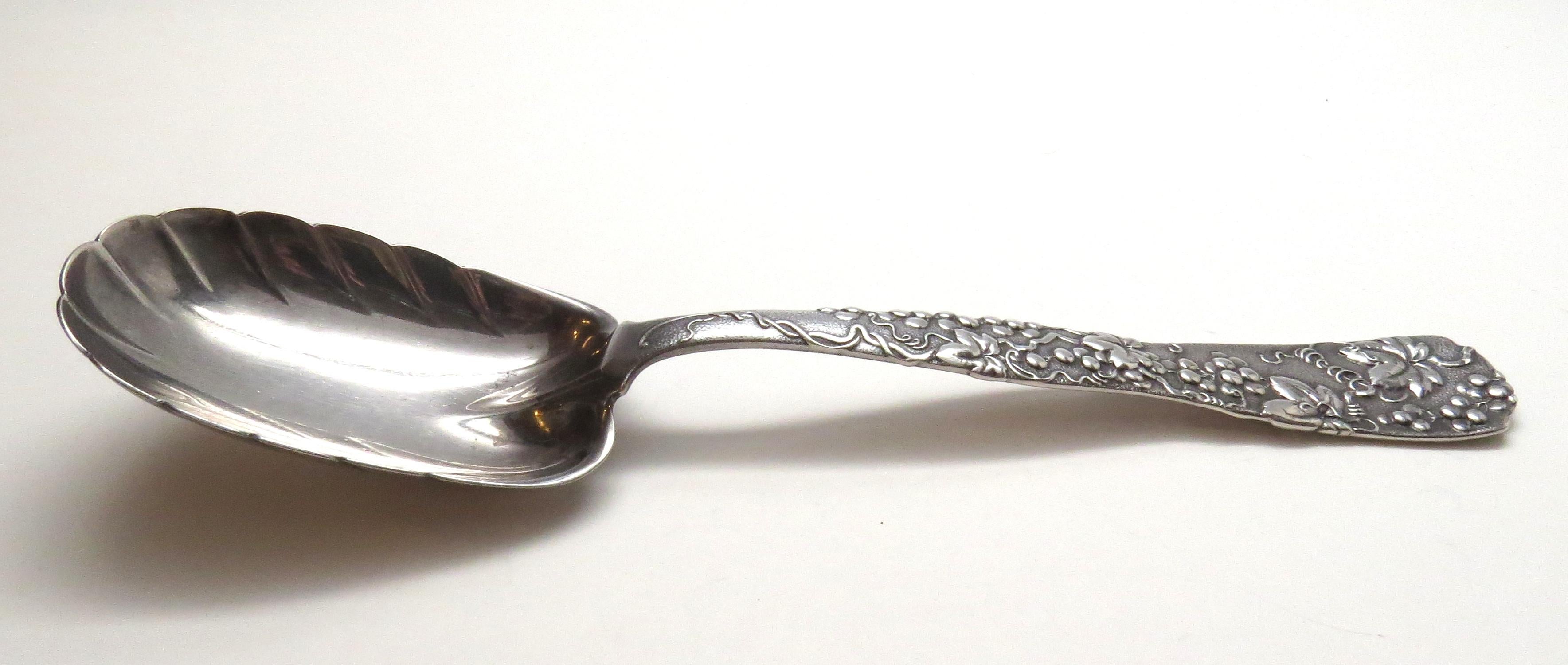 Antique Tiffany & Co. Vine Sterling Silver Berry 1872 Preserve Spoon In Good Condition In Washington Depot, CT