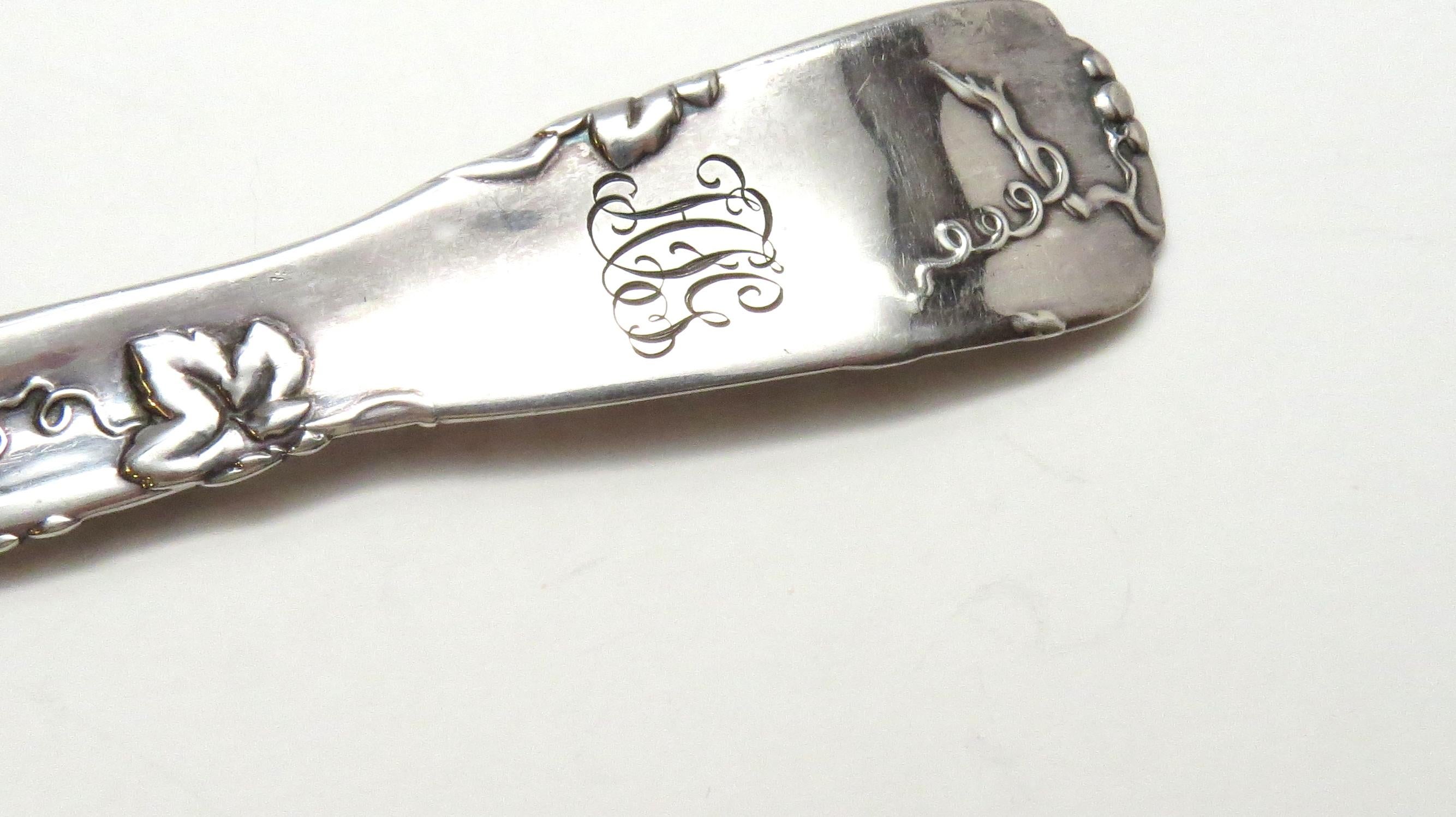 Antique Tiffany & Co. Vine Sterling Silver Berry 1872 Preserve Spoon 3