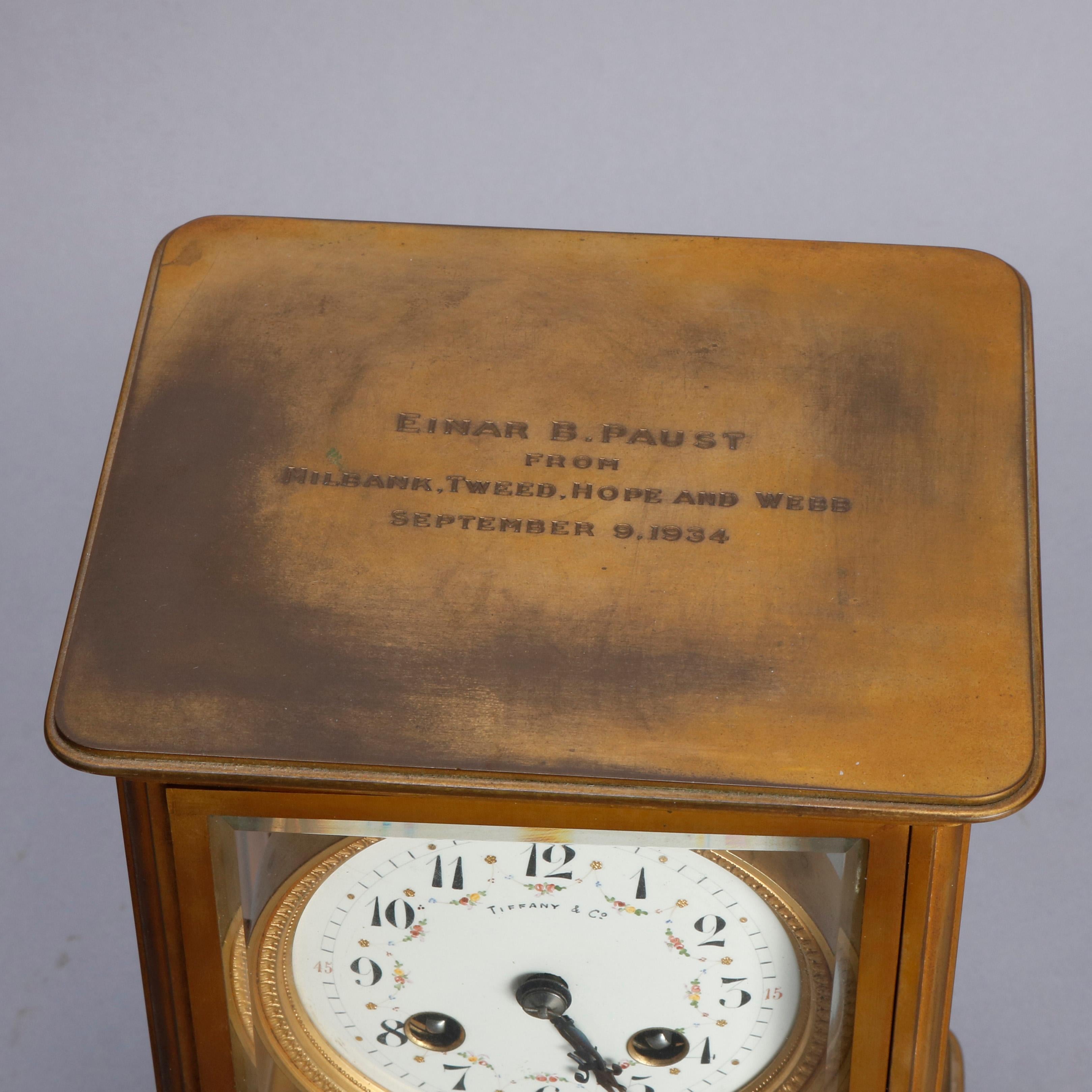 Antique Tiffany & Co Brass and Crystal Regulator Clock, circa 1890 In Good Condition In Big Flats, NY