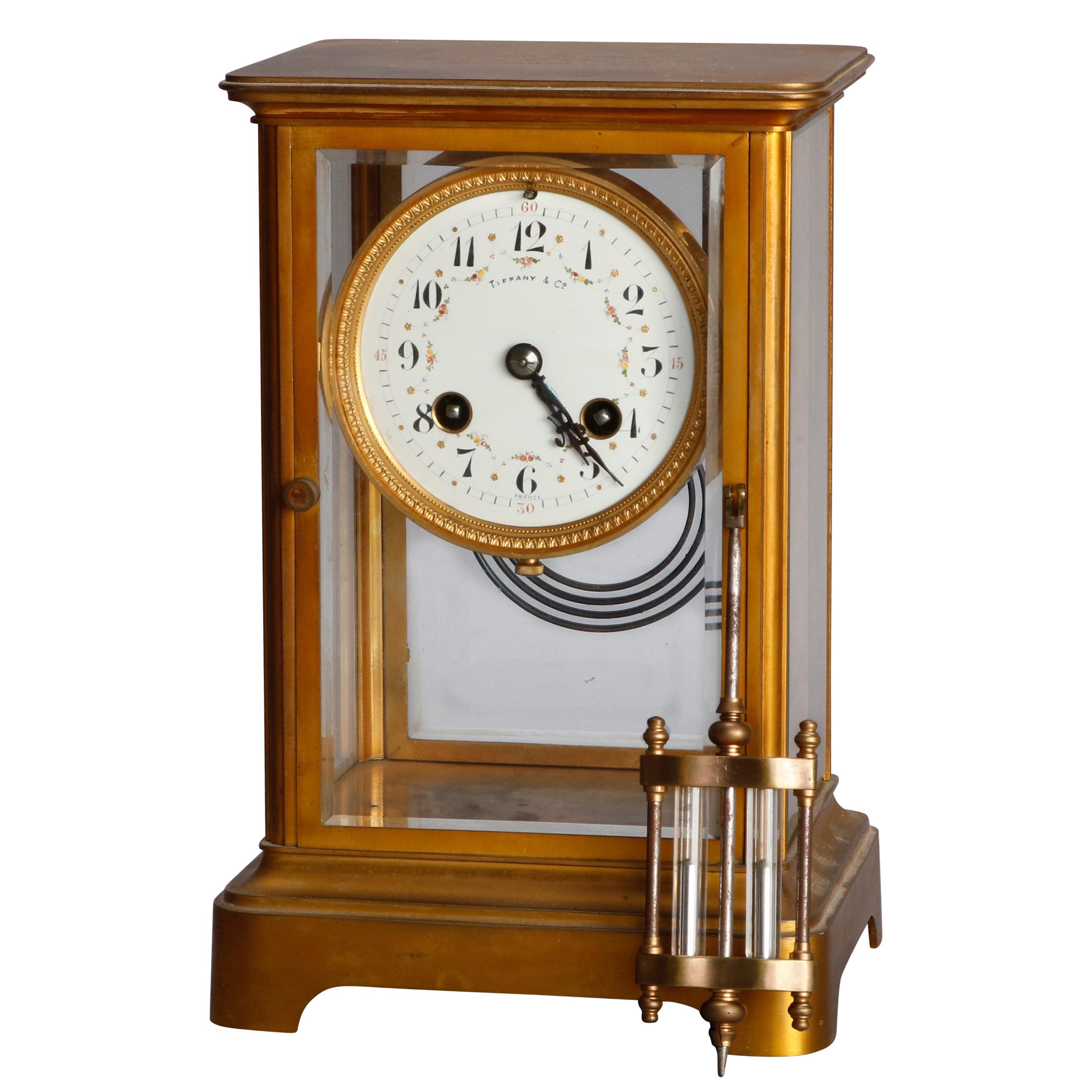 Antique Tiffany & Co Brass and Crystal Regulator Clock, circa 1890