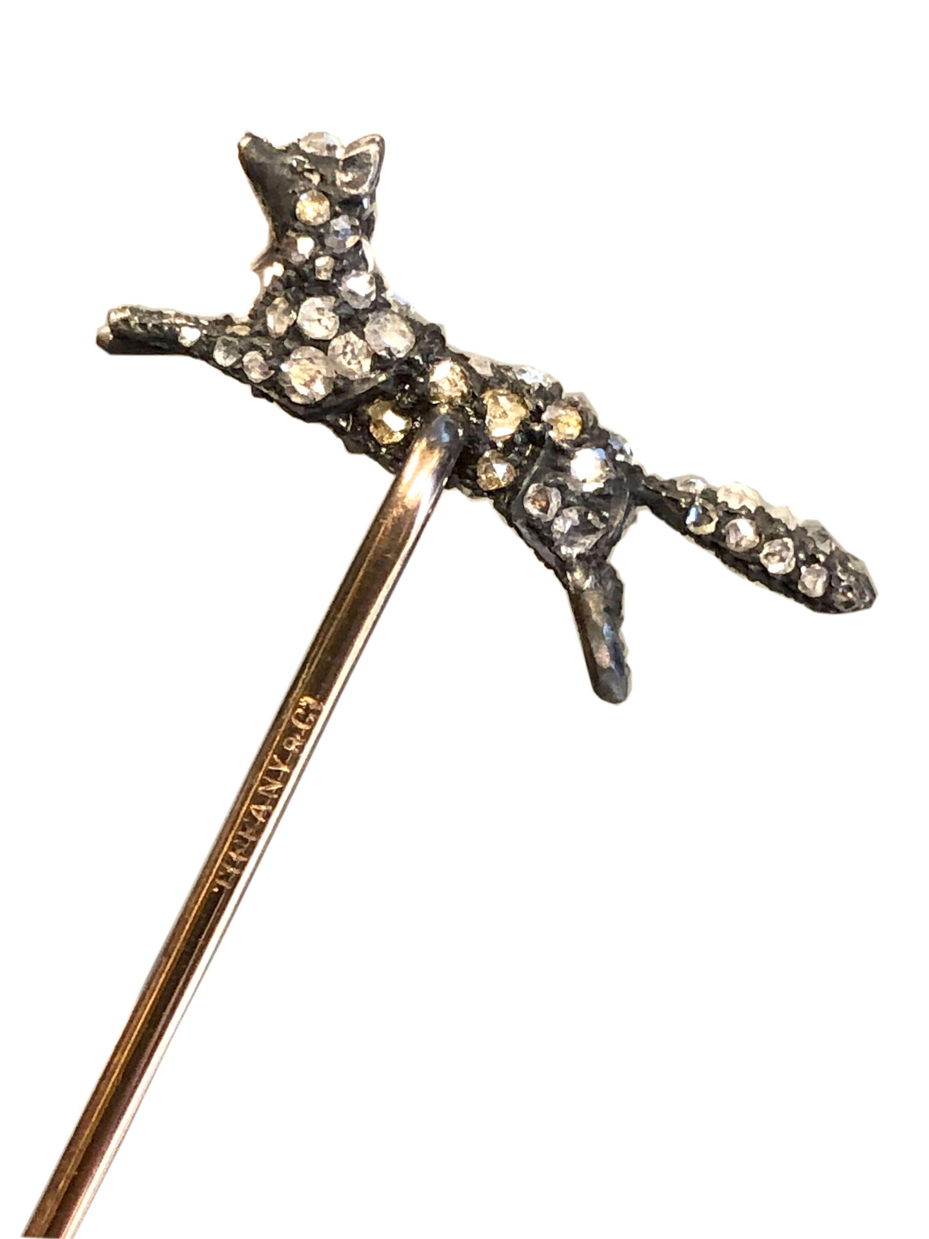 Rose Cut Antique Tiffany & Company Diamond Fox Stick Pin For Sale