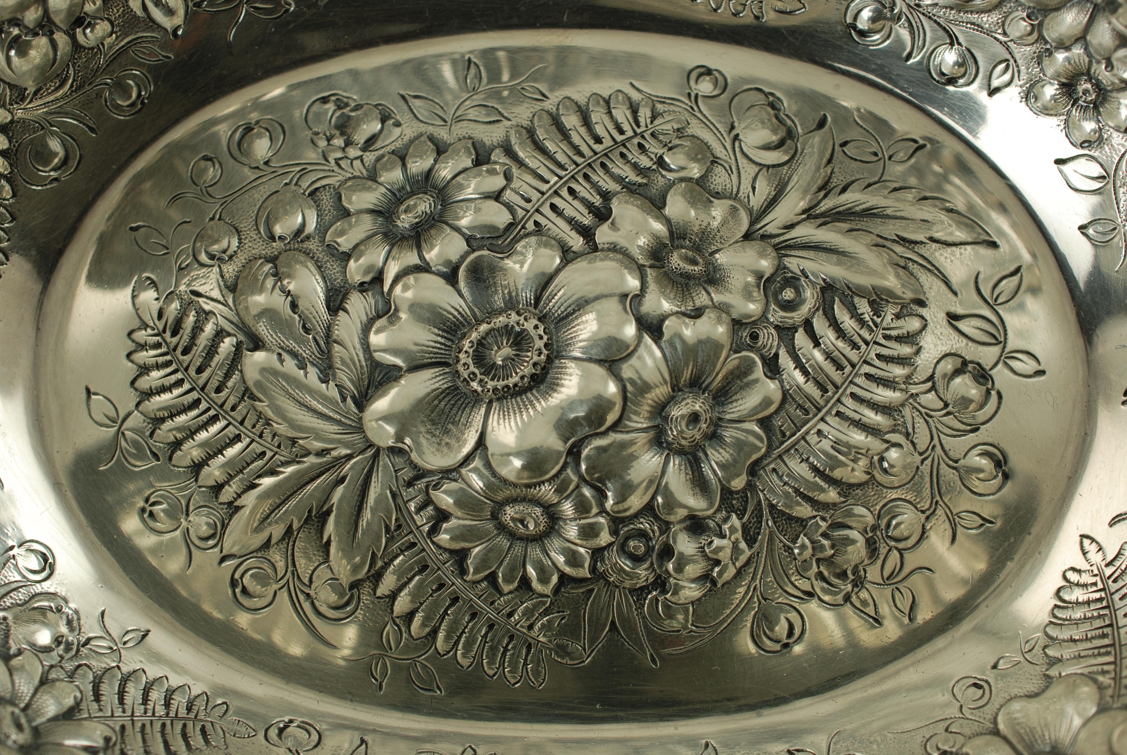 Antique Tiffany & Company Sterling Silver Fern and Flowers Repousse Bowl For Sale 1