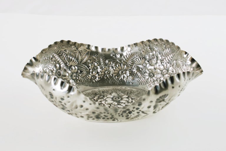 Late Victorian Antique Tiffany & Company Sterling Silver Fern and Flowers Repousse Bowl For Sale
