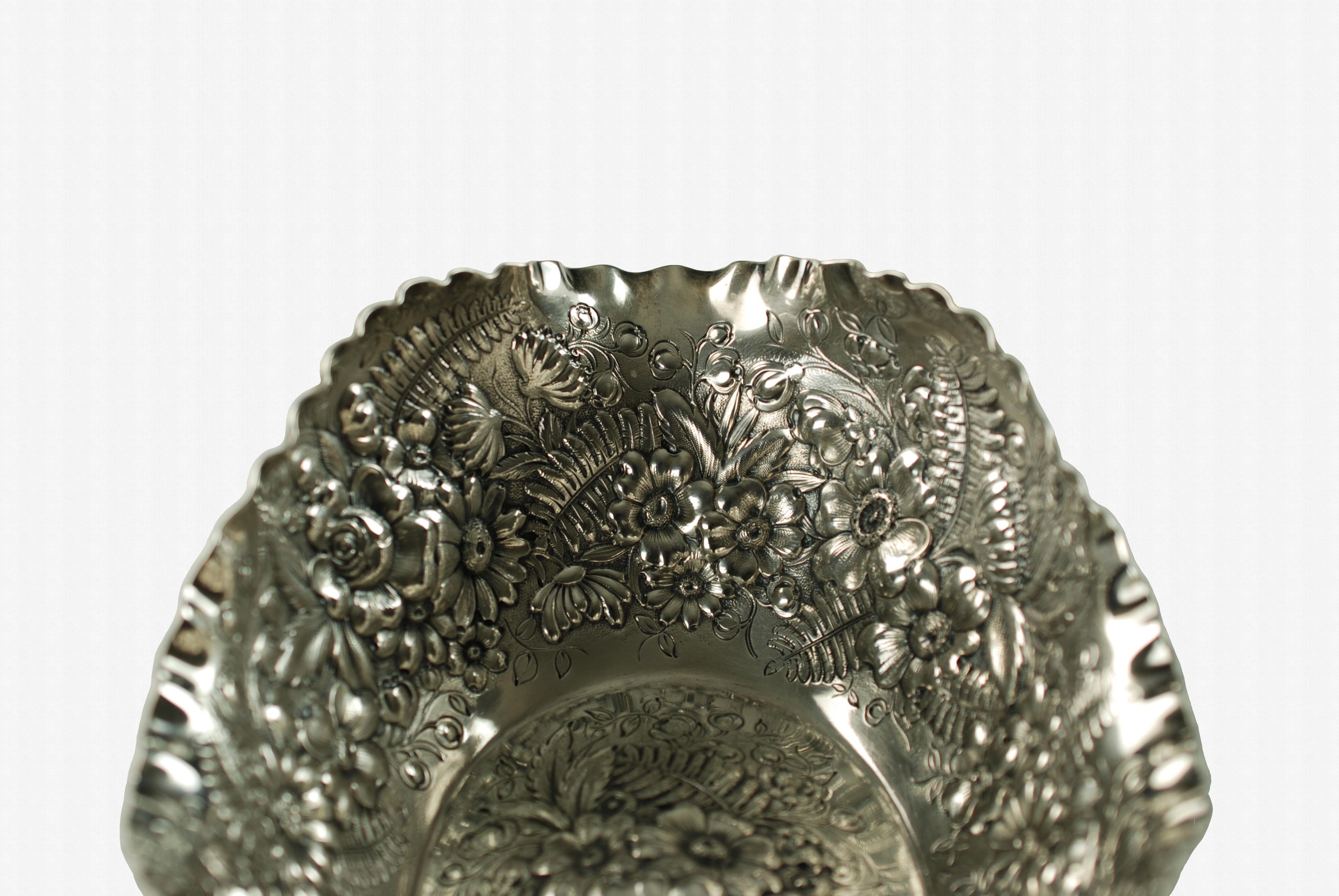 Antique Tiffany & Company Sterling Silver Fern and Flowers Repousse Bowl For Sale 3