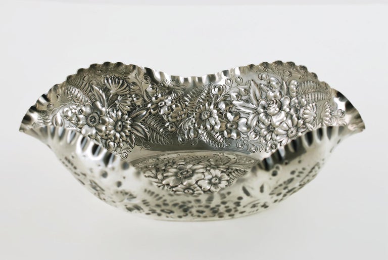 Antique Tiffany & Company Sterling Silver Fern and Flowers Repousse Bowl For Sale 1
