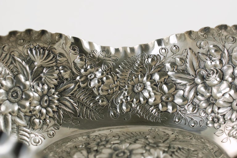 Antique Tiffany & Company Sterling Silver Fern and Flowers Repousse Bowl For Sale 2