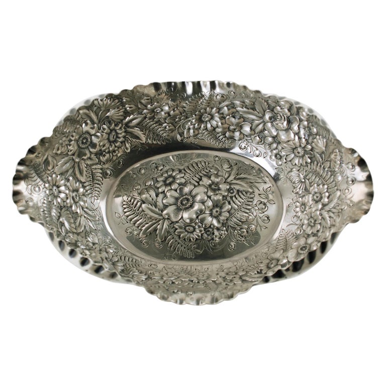 Antique Tiffany & Company Sterling Silver Fern and Flowers Repousse Bowl For Sale