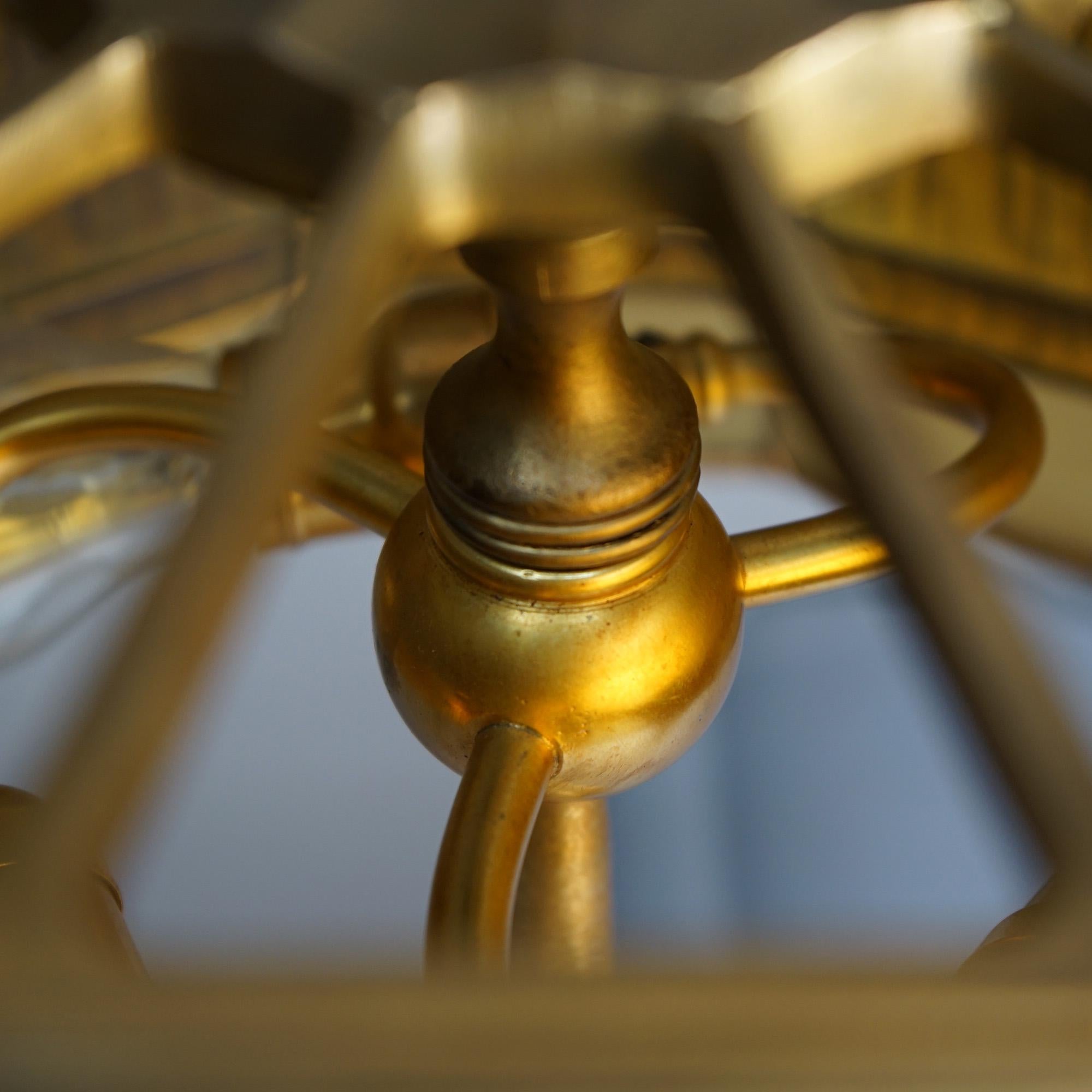 Antique Tiffany Dore Bronze & Favrile Gold Linen Fold Art Glass Table Lamp C1920 6