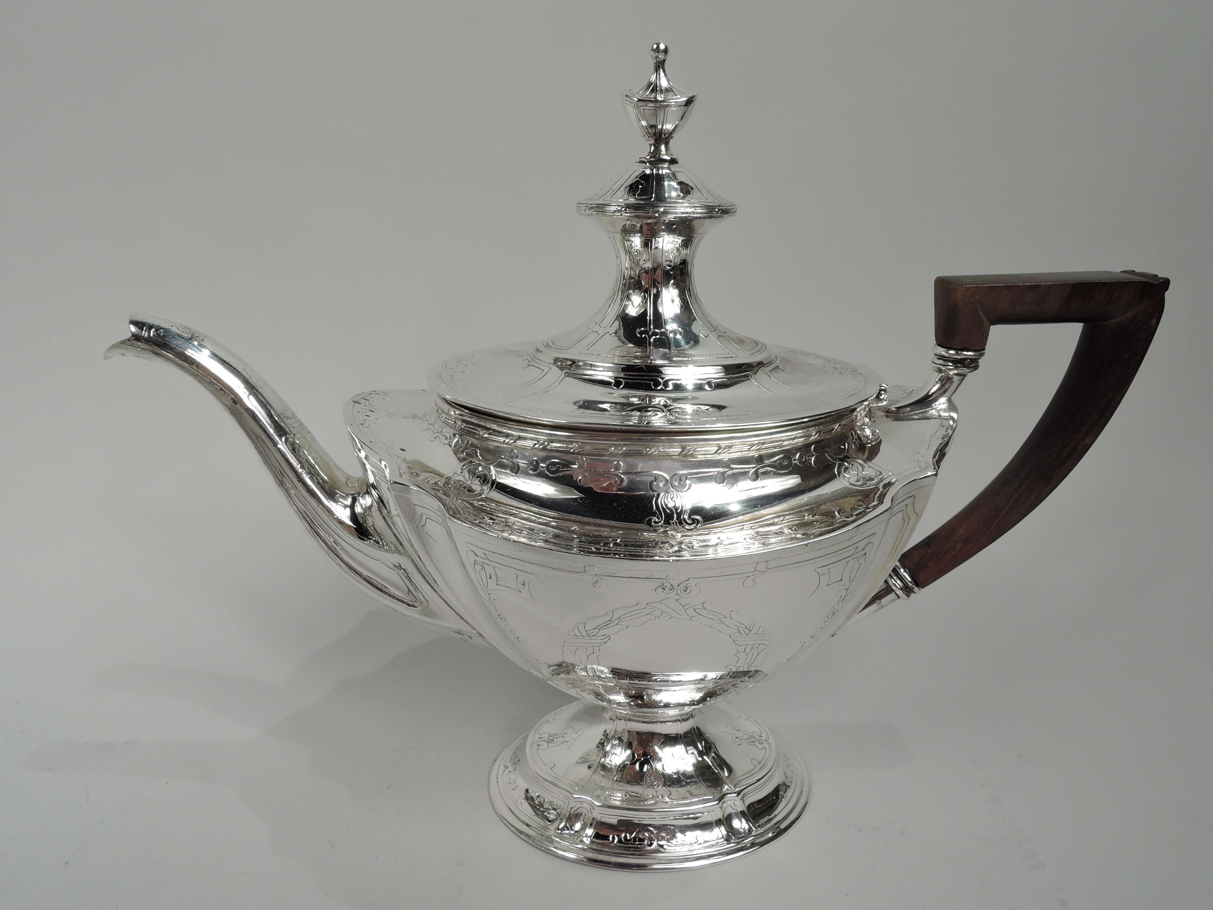Sterling Silver Antique Tiffany Edwardian Classical 5-Piece Coffee & Tea Set For Sale
