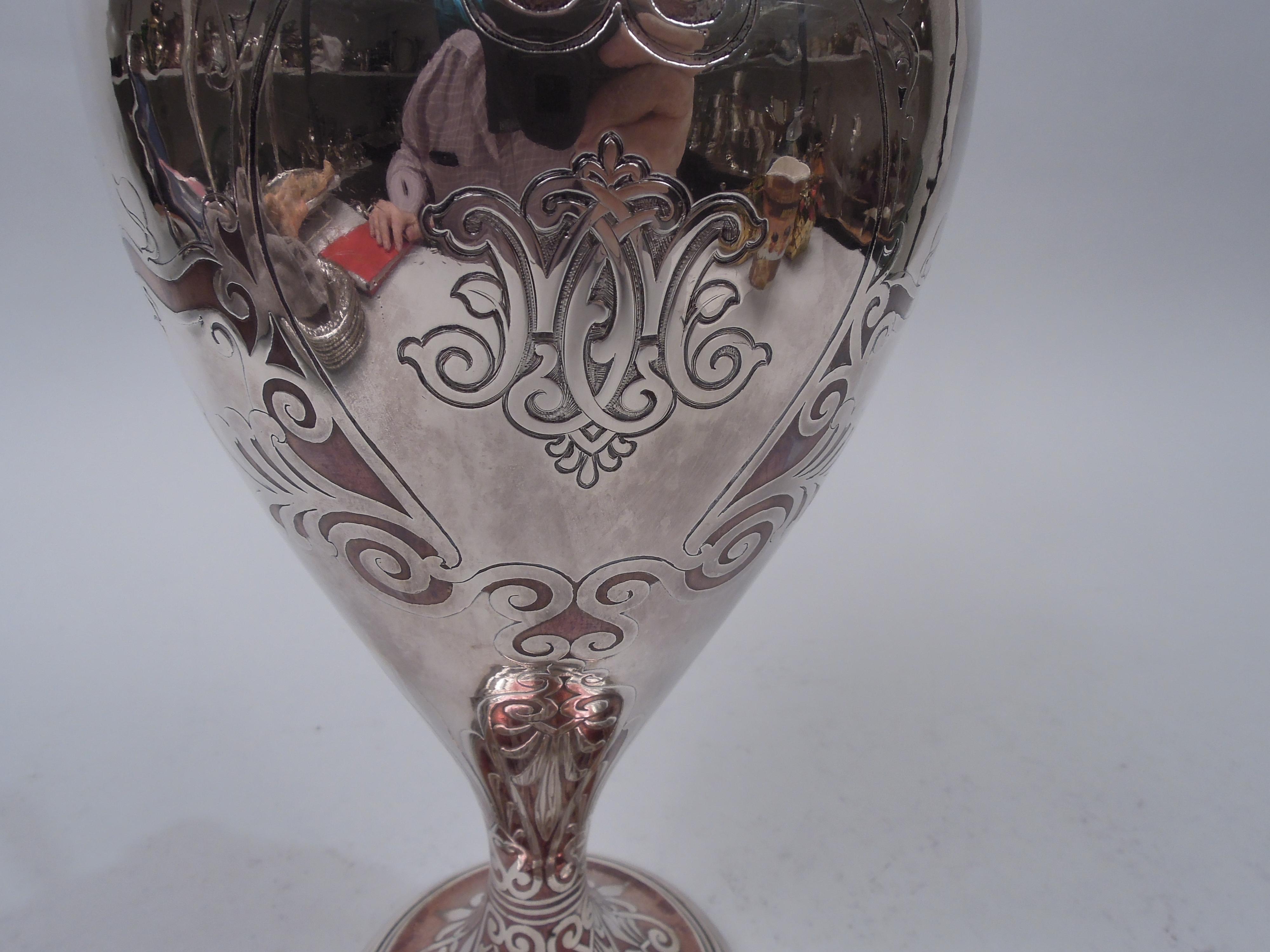 Antique Tiffany Edwardian Classical Mixed Metal Sterling Silver Ewer For Sale 1