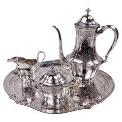 Antikes edwardianisches klassisches Sterlingsilber-Couchtisch-Set auf Tablett, Tiffany