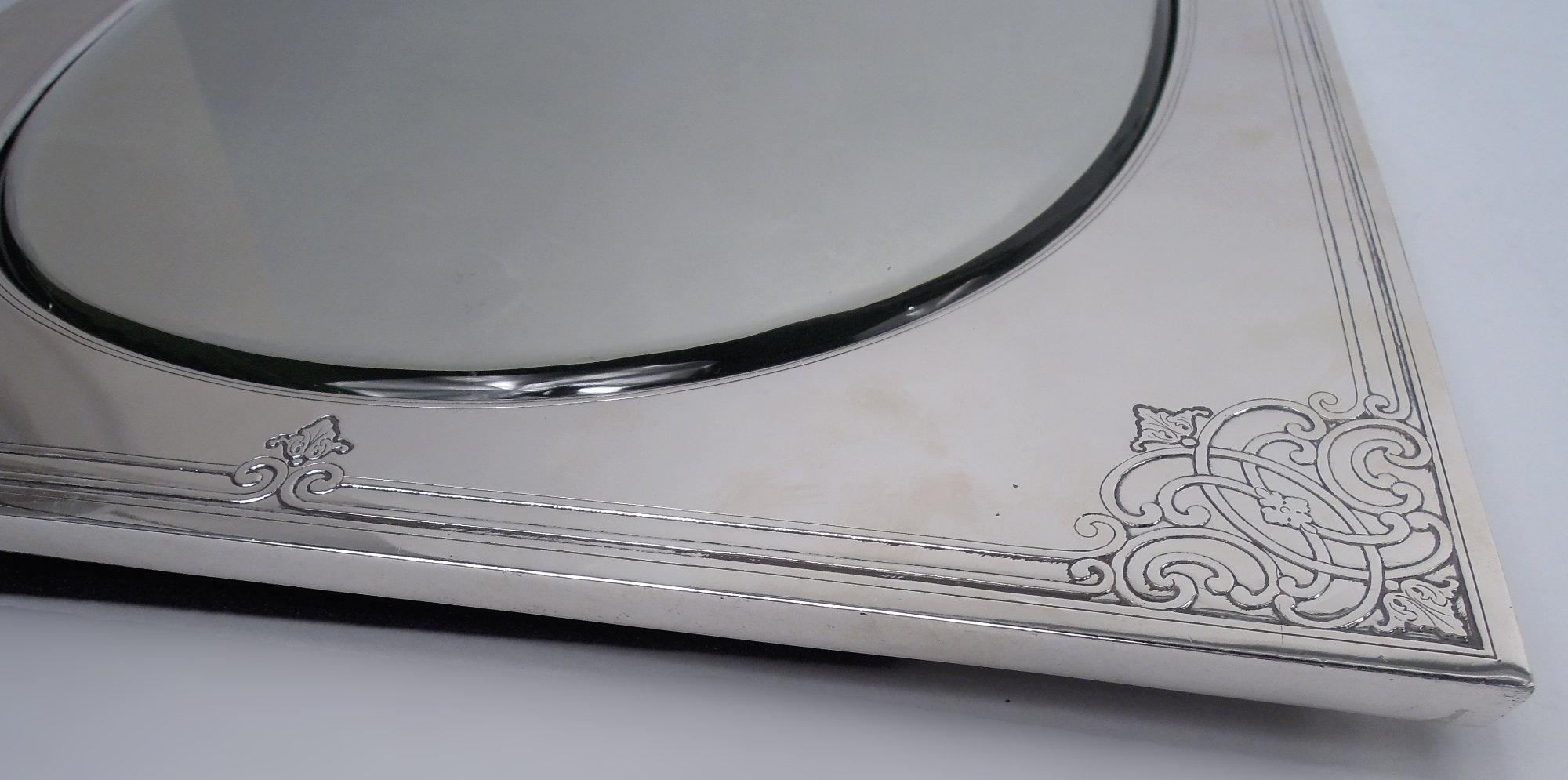 Antique Tiffany Edwardian Classical Sterling Silver Table Mirror In Good Condition For Sale In New York, NY