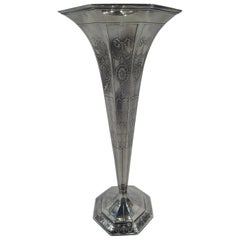 Antique Tiffany Edwardian Regency Sterling Silver Trumpet Vase