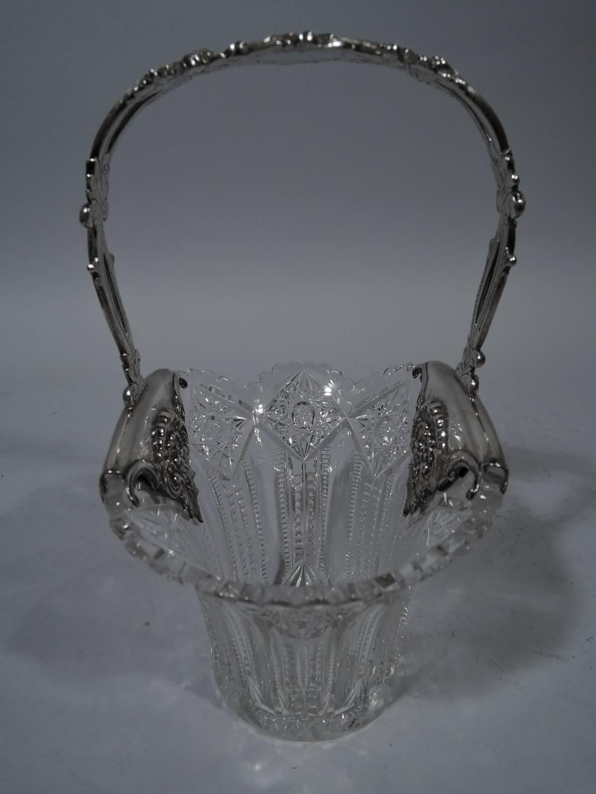 Antique Tiffany Edwardian Sterling Silver and Brilliant-Cut Glass Basket In Excellent Condition In New York, NY
