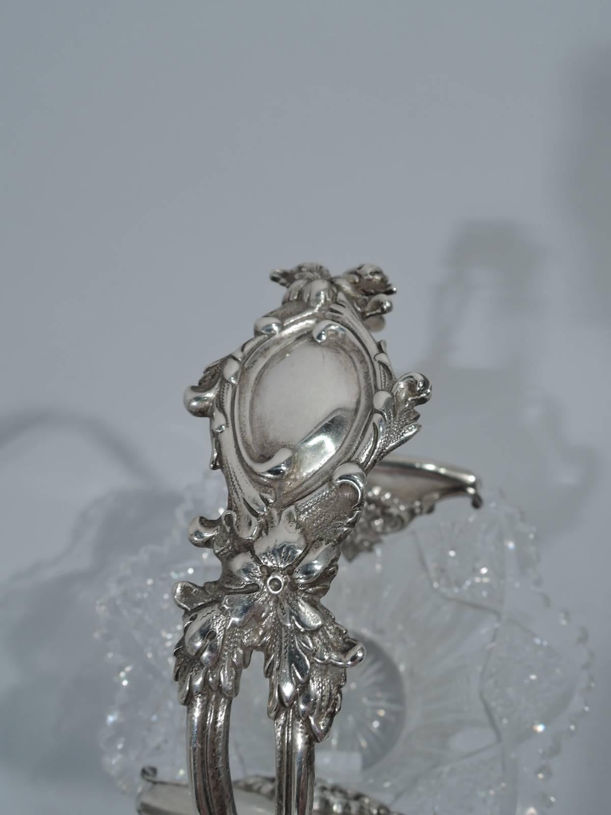 Antique Tiffany Edwardian Sterling Silver and Brilliant-Cut Glass Basket 1
